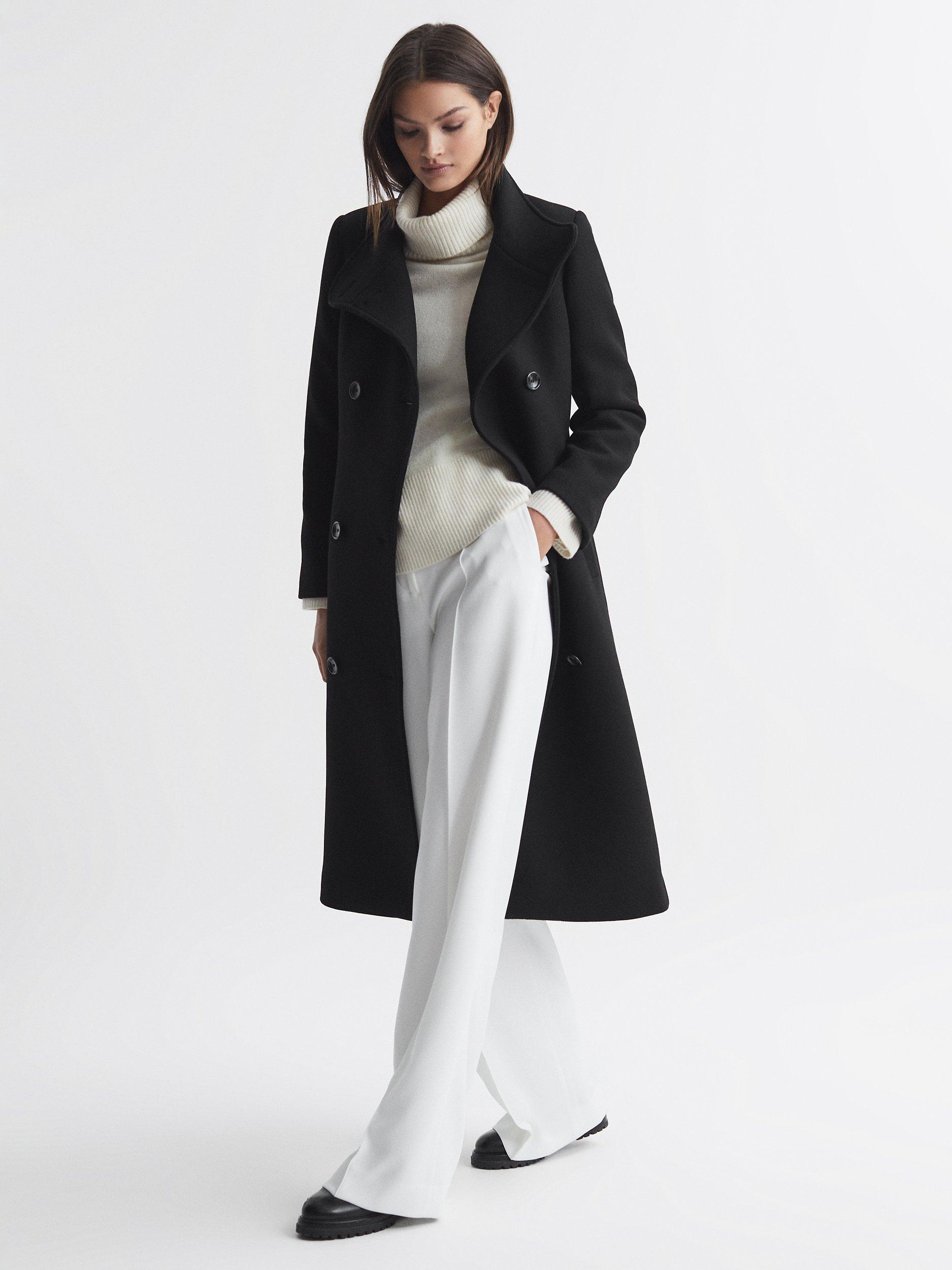 Reiss Blair Wool Blend Coat Black