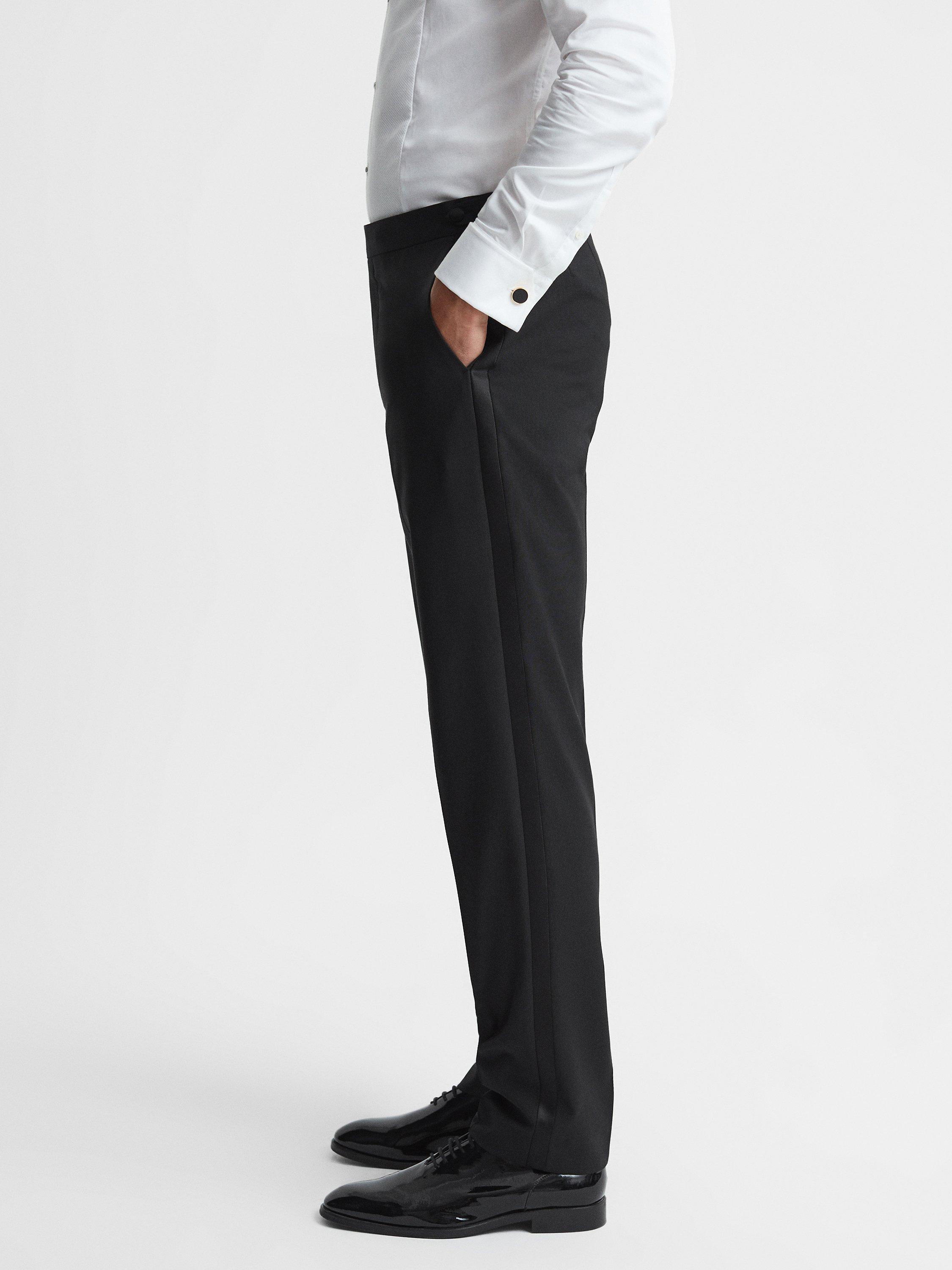 Reiss Poker Satin Stripe Trousers, Black