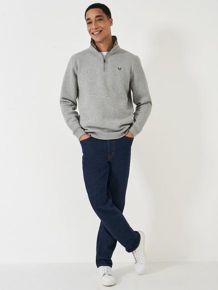 Crew Clothing Zip-Neck Sweater - view 2, Mid Grey