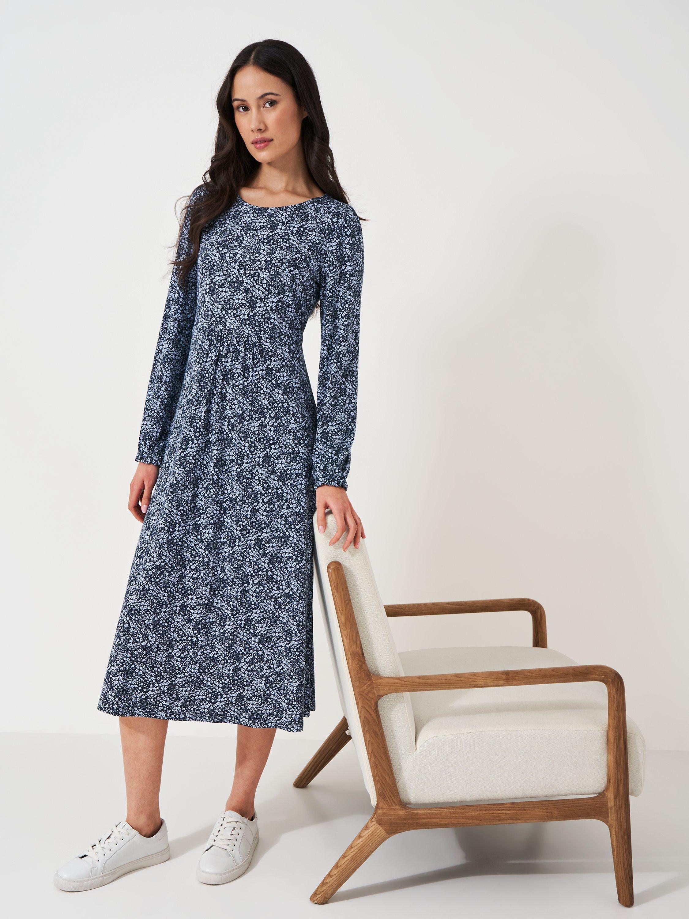 Crew Clothing Ditsy Floral Print Jersey Maxi Dress, Light Blue/Navy
