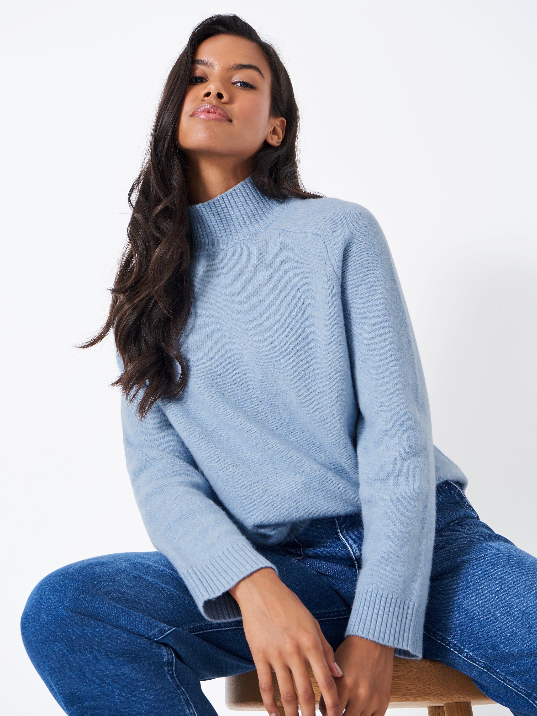 Crew Clothing Harmony Merino Wool Blend Funnel Neck Jumper, Blue