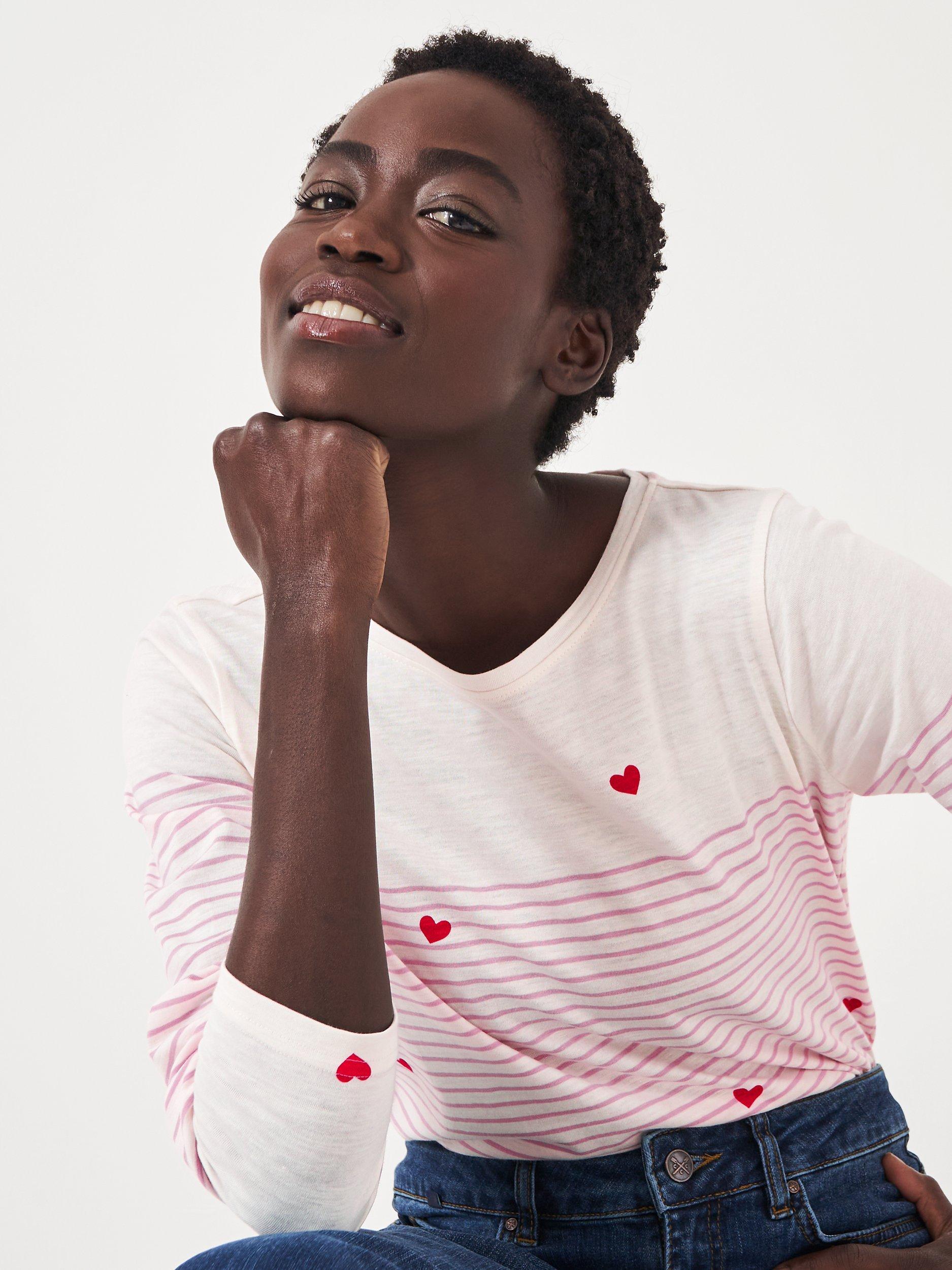 Crew Clothing Cassandra Stripe & Heart Breton Top, Ruby/White