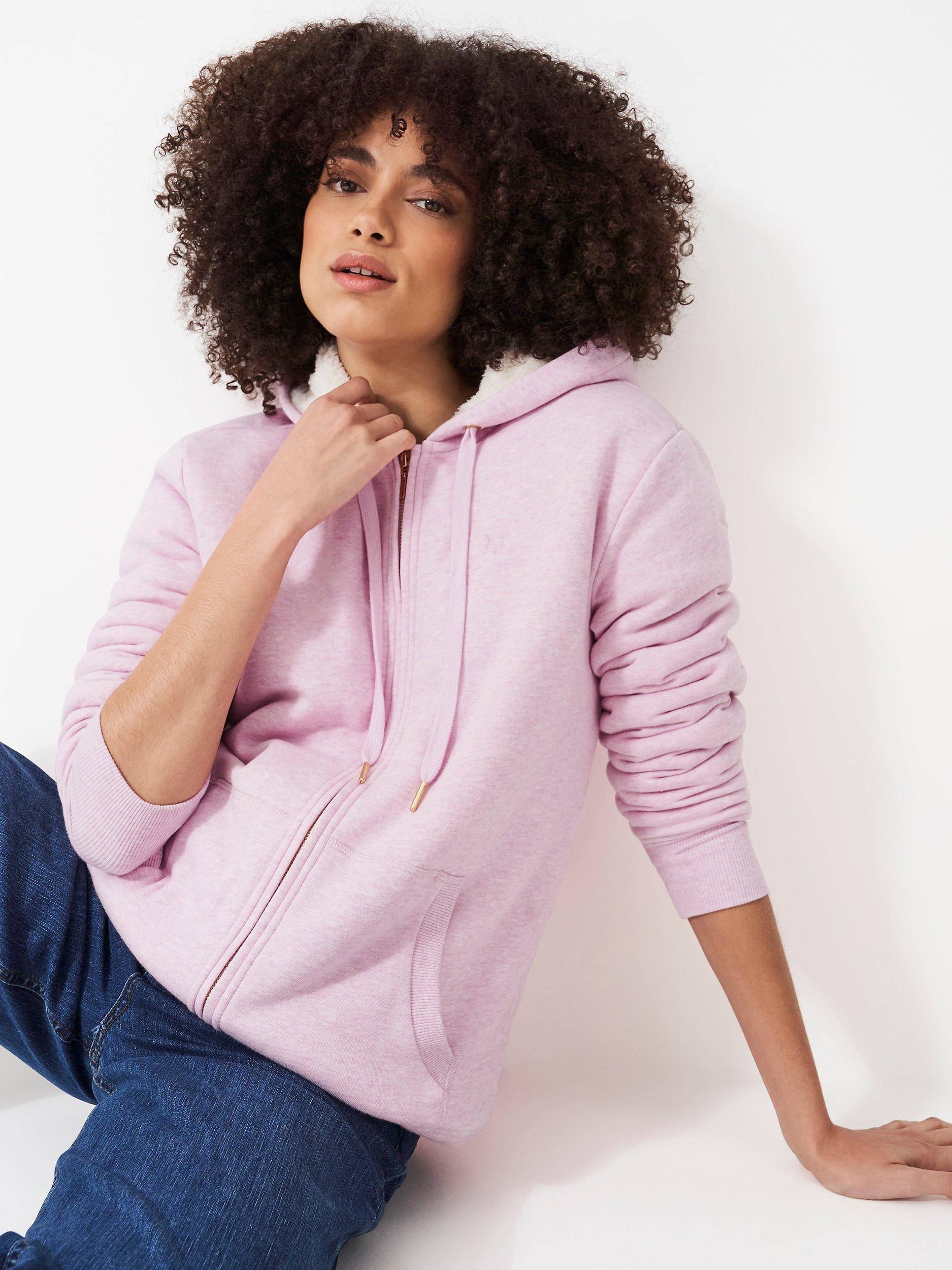 Crew Clothing Borg Lined Zip Through Hoodie, Pastel Pink