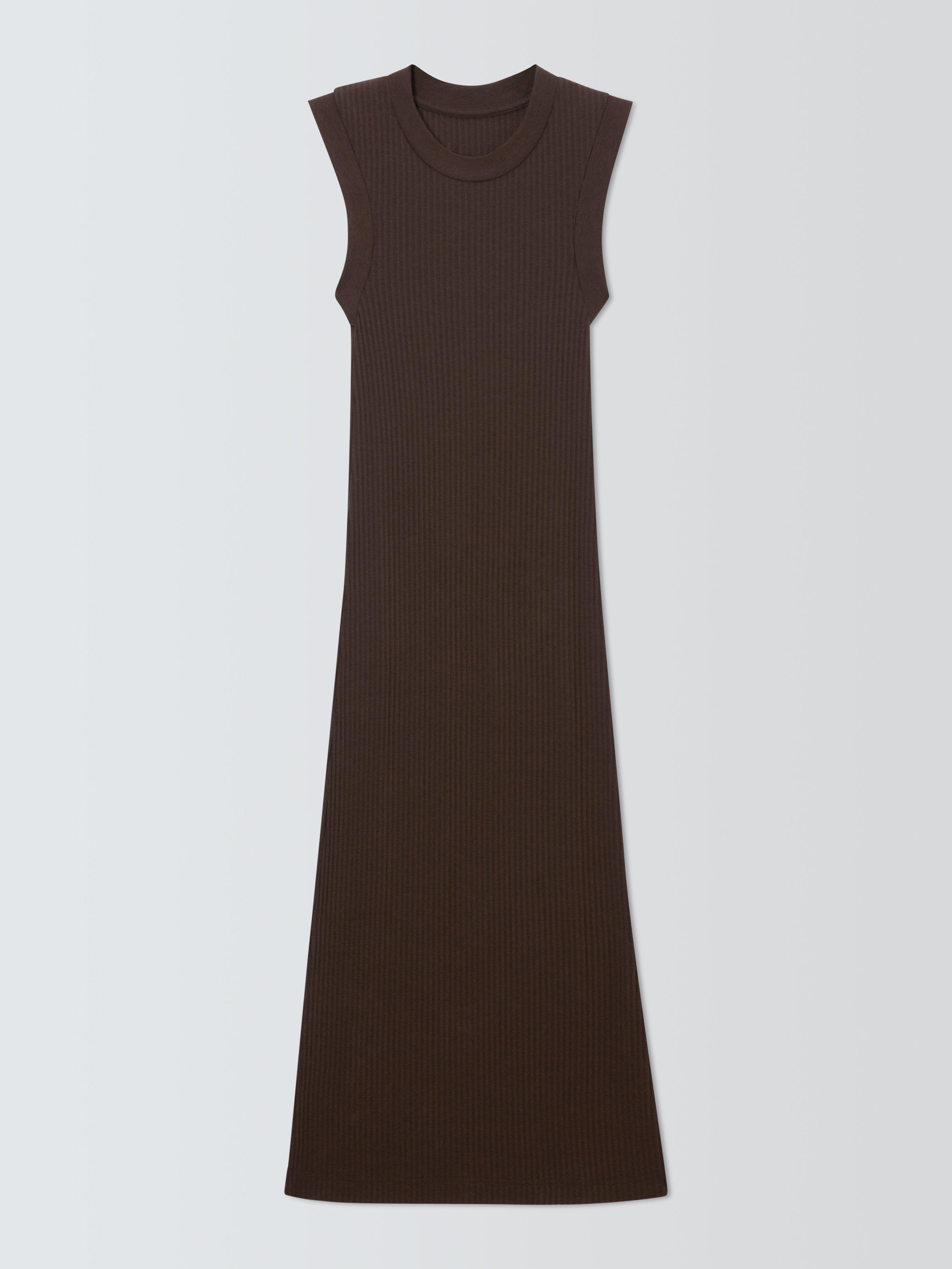 John Lewis Wide Rib Midi Dress, Chocolate