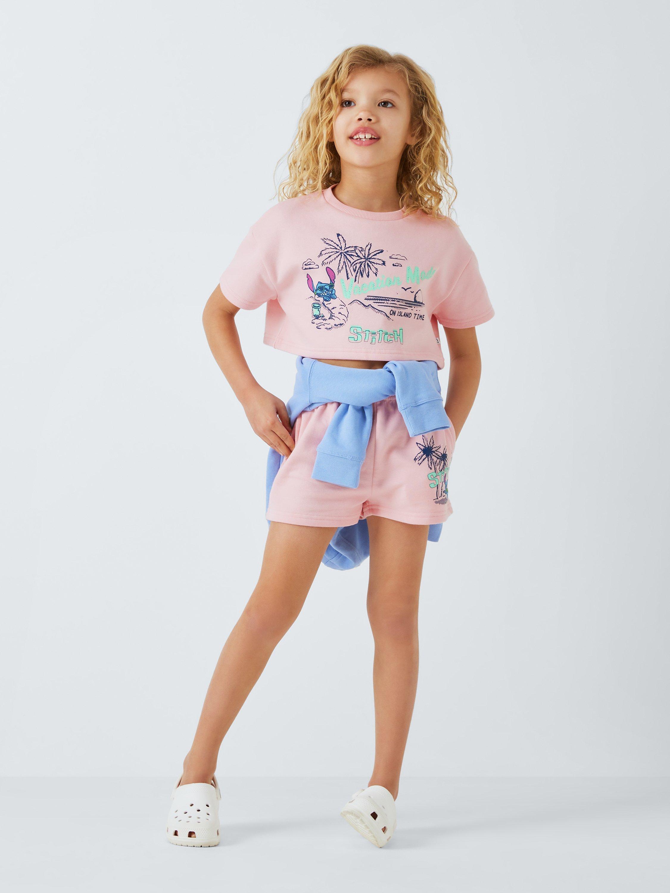 Product image 2 of 7, which shows Brand Threads Kids' Disney Lilo and Stitch Boxy Top & Shorts Set, Pink, 12-13 years