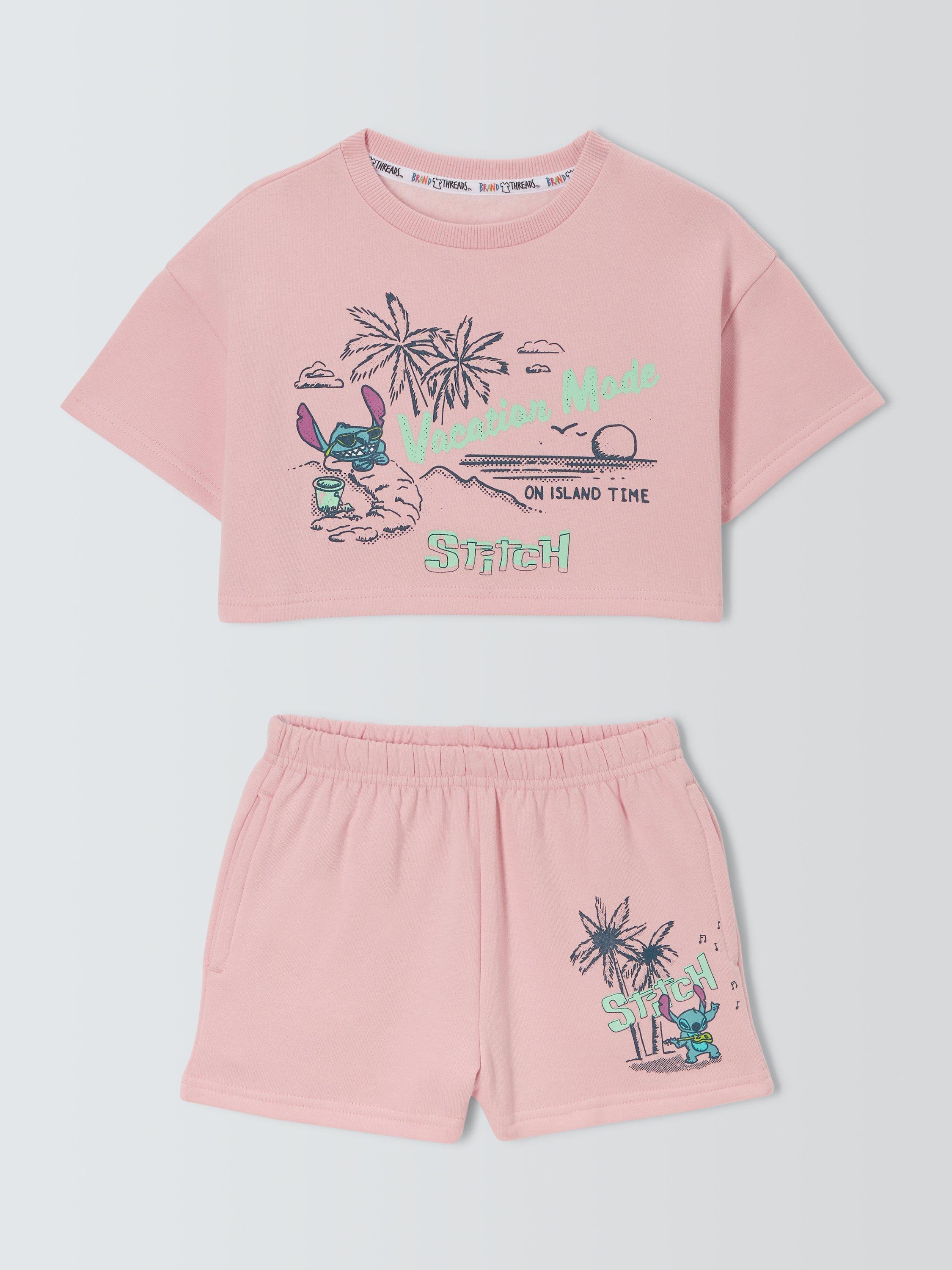 Product image 4 of 7, which shows Brand Threads Kids' Disney Lilo and Stitch Boxy Top & Shorts Set, Pink, 12-13 years