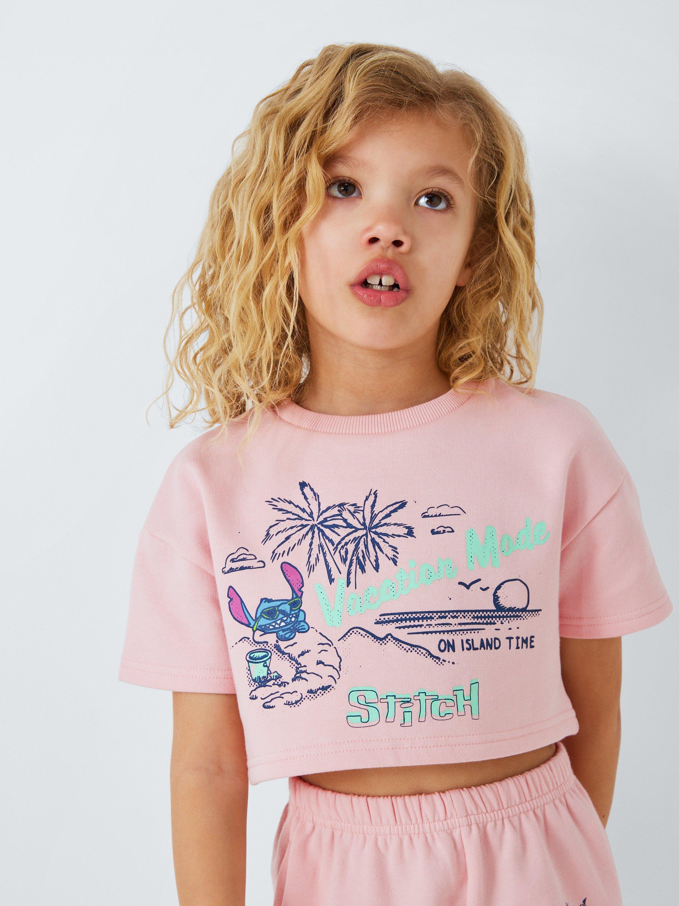 Product image 3 of 7, which shows Brand Threads Kids' Disney Lilo and Stitch Boxy Top & Shorts Set, Pink, 12-13 years