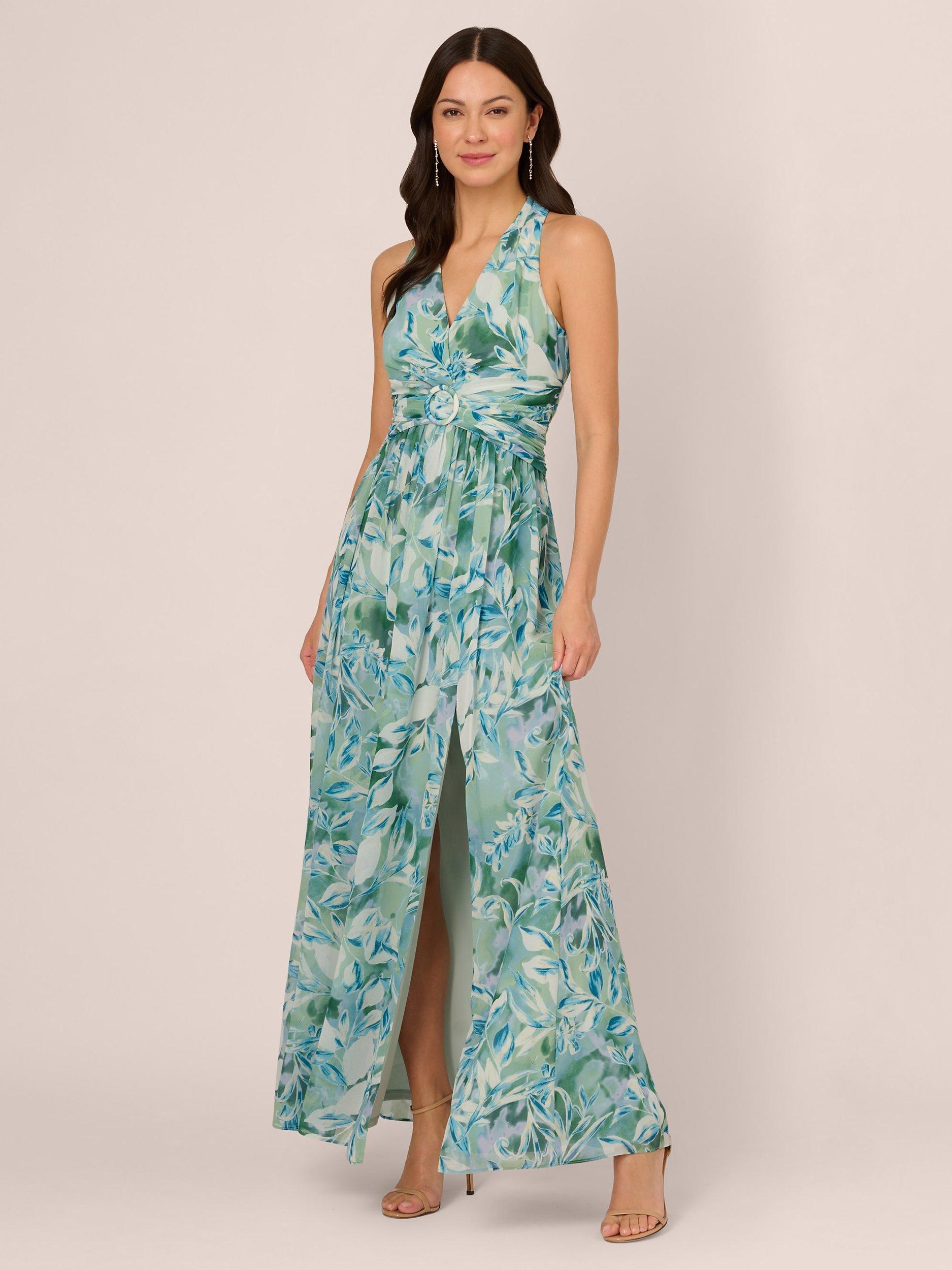Adrianna Papell Chiffon Leaf Maxi Dress, Slate
