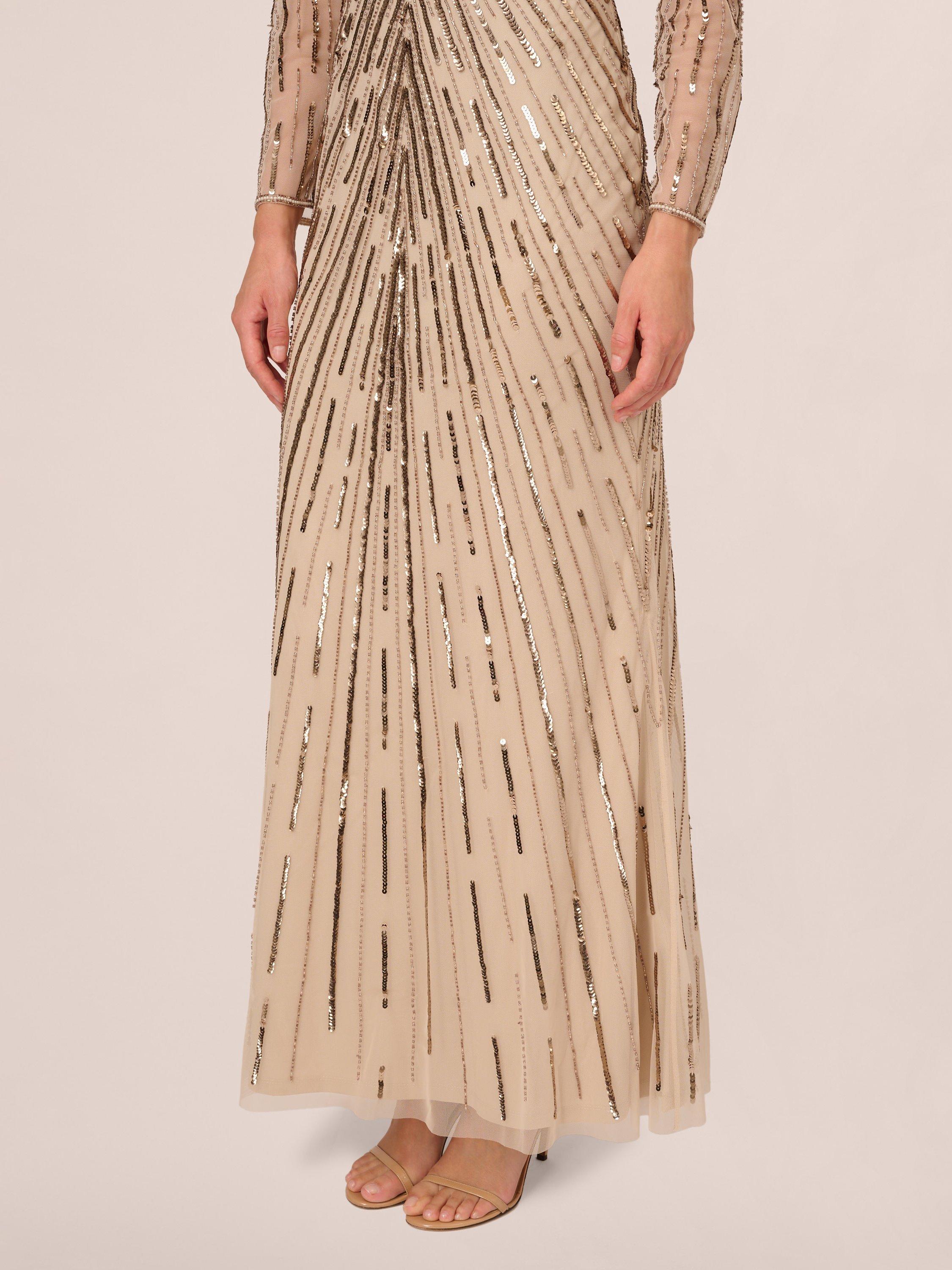 Adrianna Papell Beaded Maxi Dress Biscotti