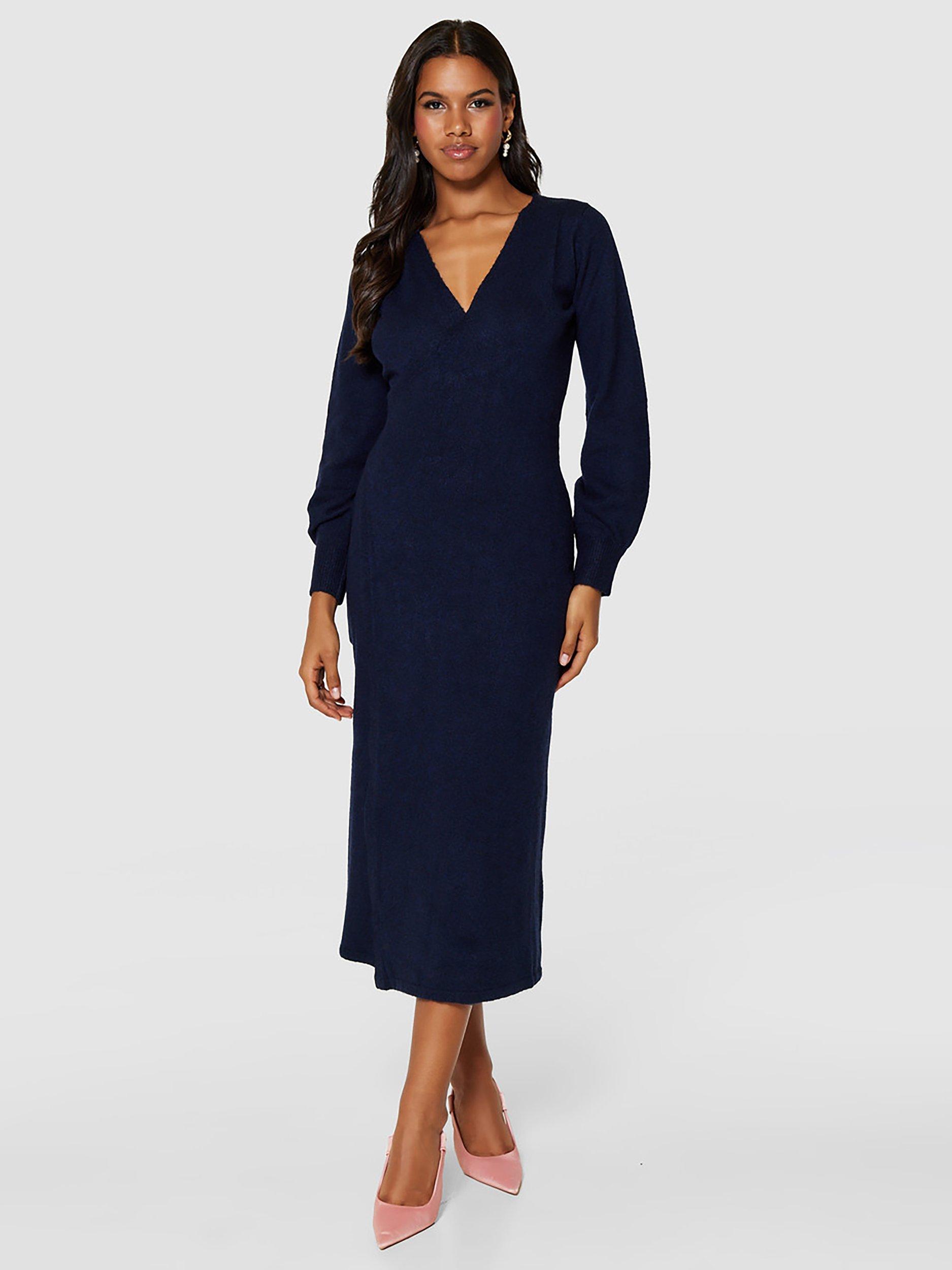 Closet London Knitted Wrap Dress, Navy