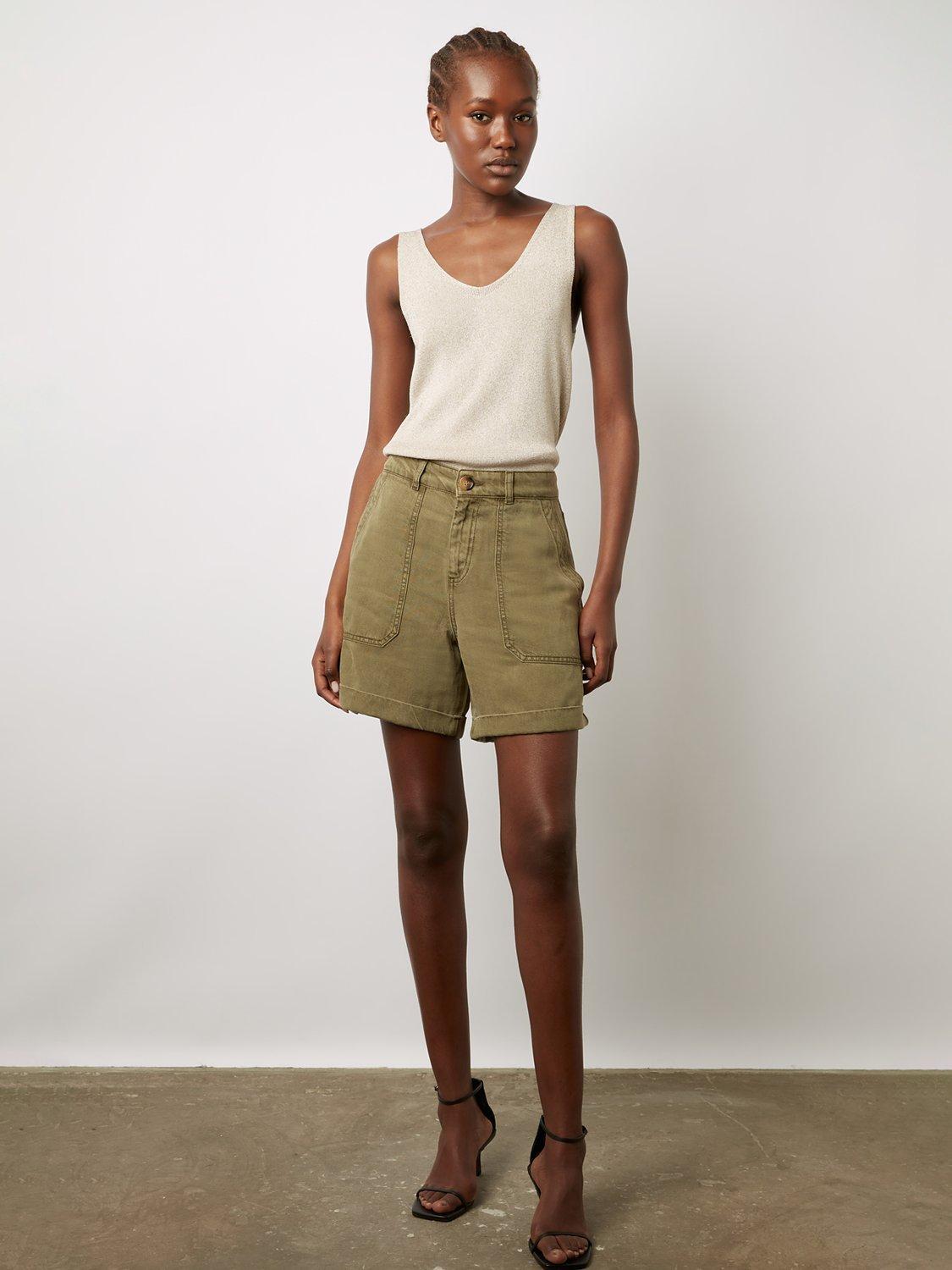Gerard Darel Catille Linen Blend Shorts, Khaki Green