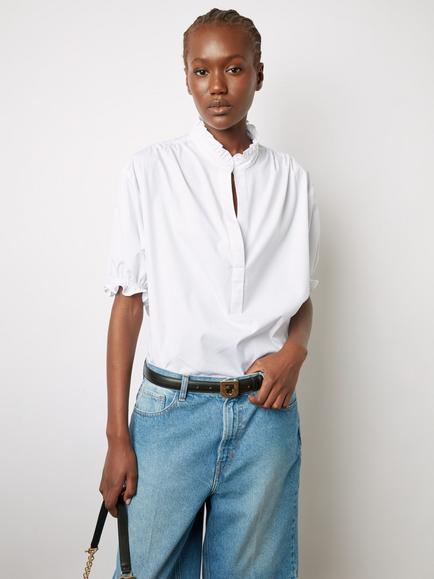 Gerard Darel Annyr Ruffle Detail Cotton Top, White, White