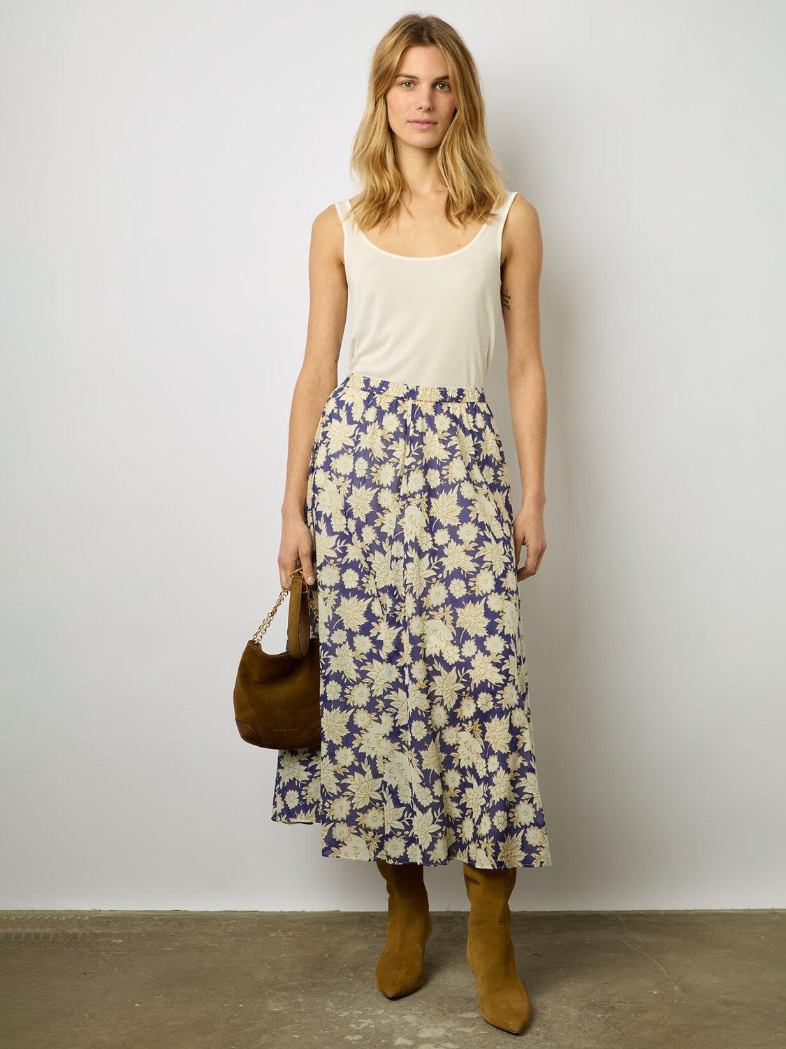 Gerard Darel Dorothy Cotton Floral Midi Skirt, Pink/Multi