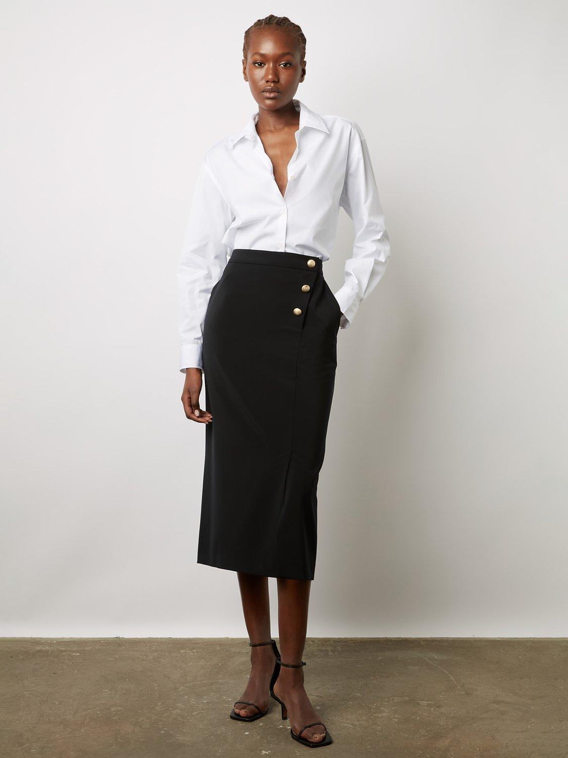 Gerard Darel Delilea Button Detail Midi Pencil Skirt Navy