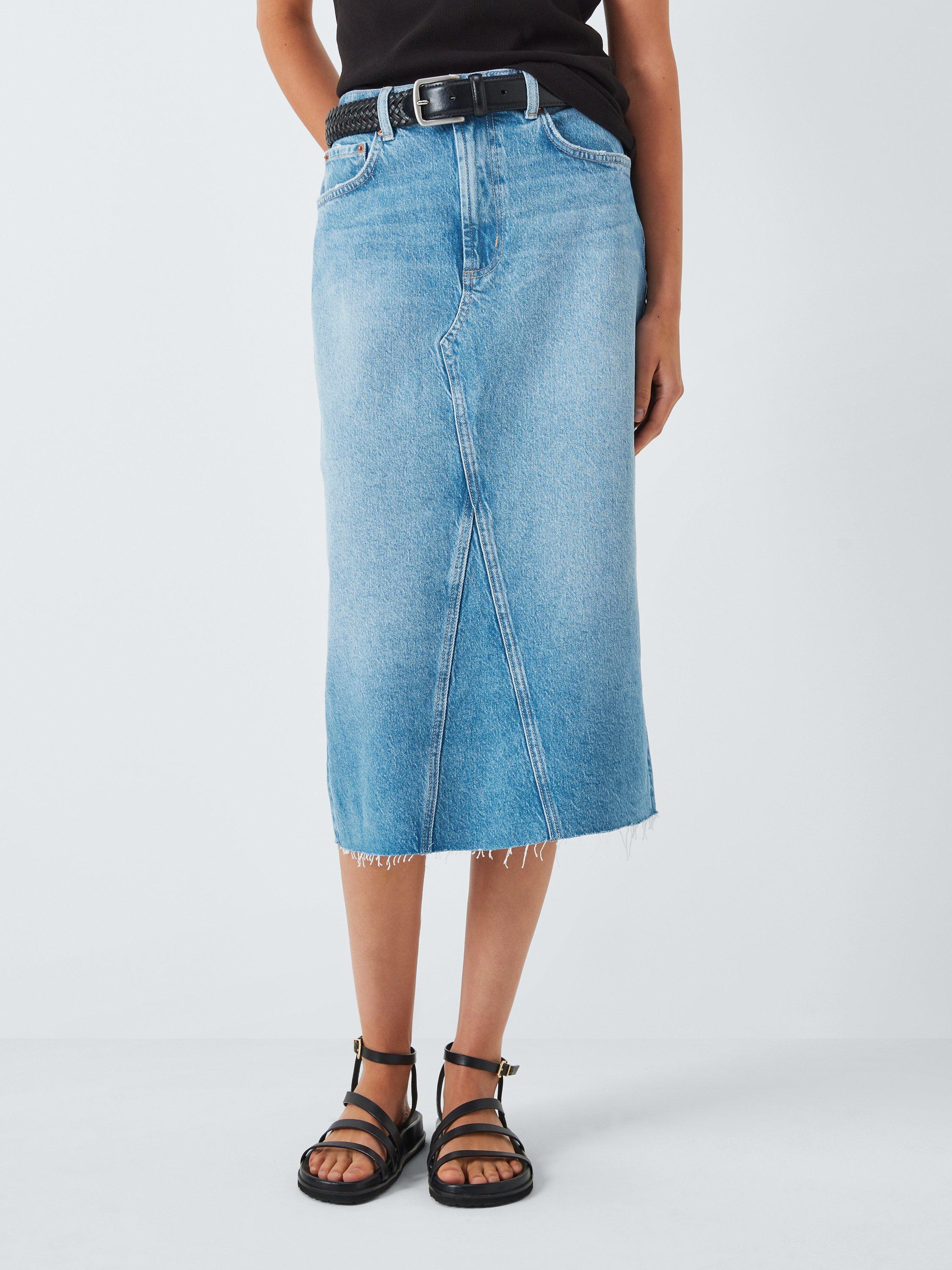 Rails Highland Denim Raw Hem Midi Skirt, Baja Blue