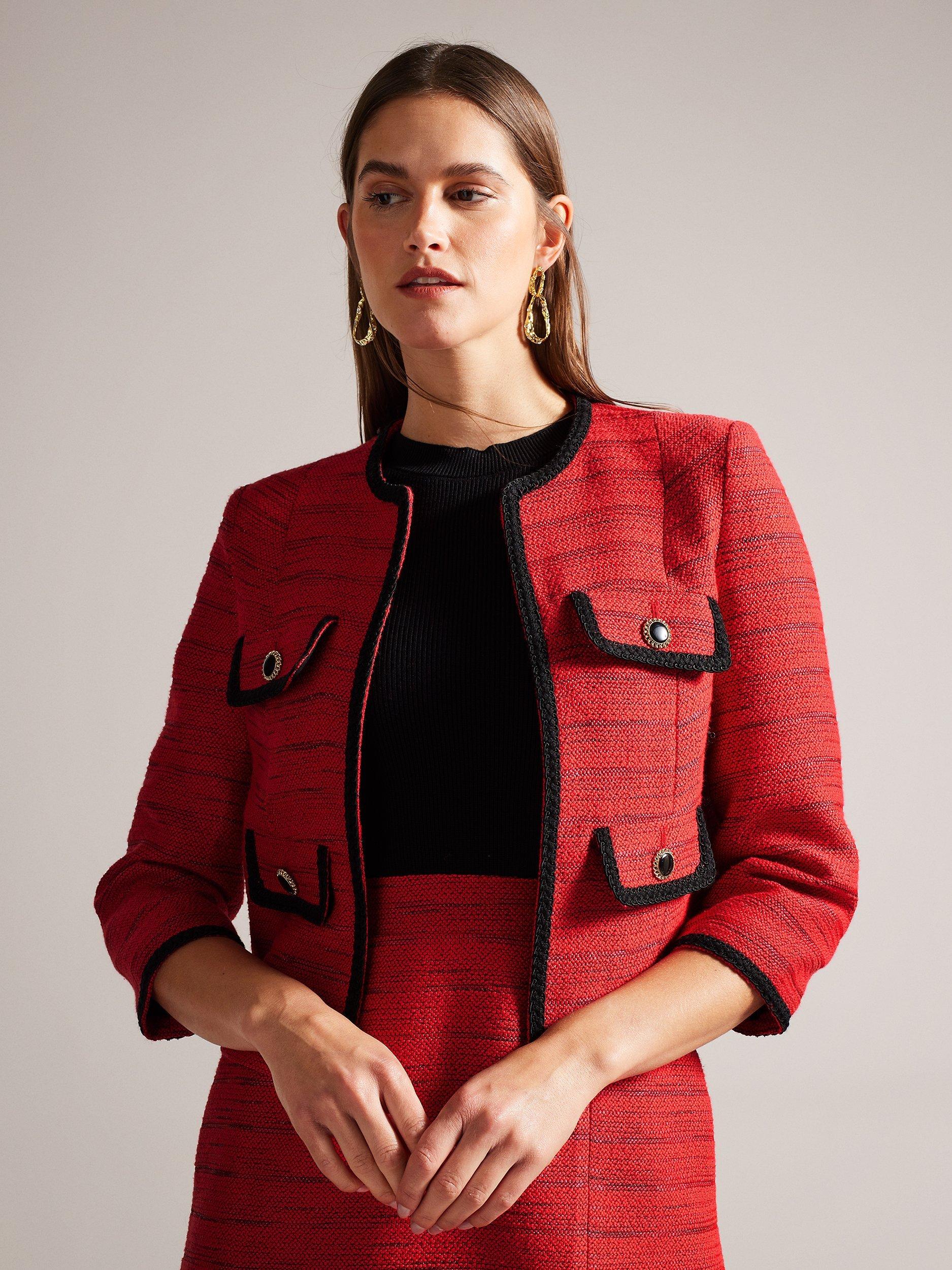 Ted Baker Olivan Open Front Boucle Jacket, Red