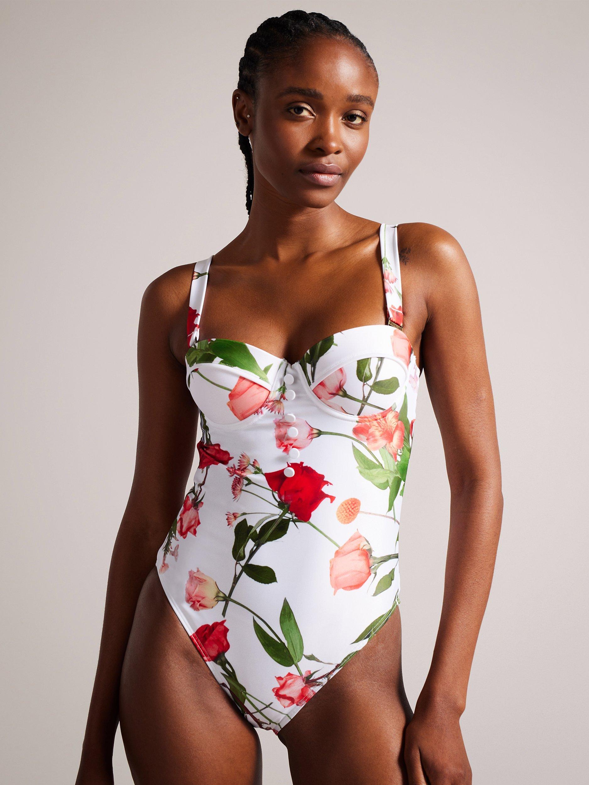 Ted Baker Laranaa Floral Print Swimsuit, White/Multi