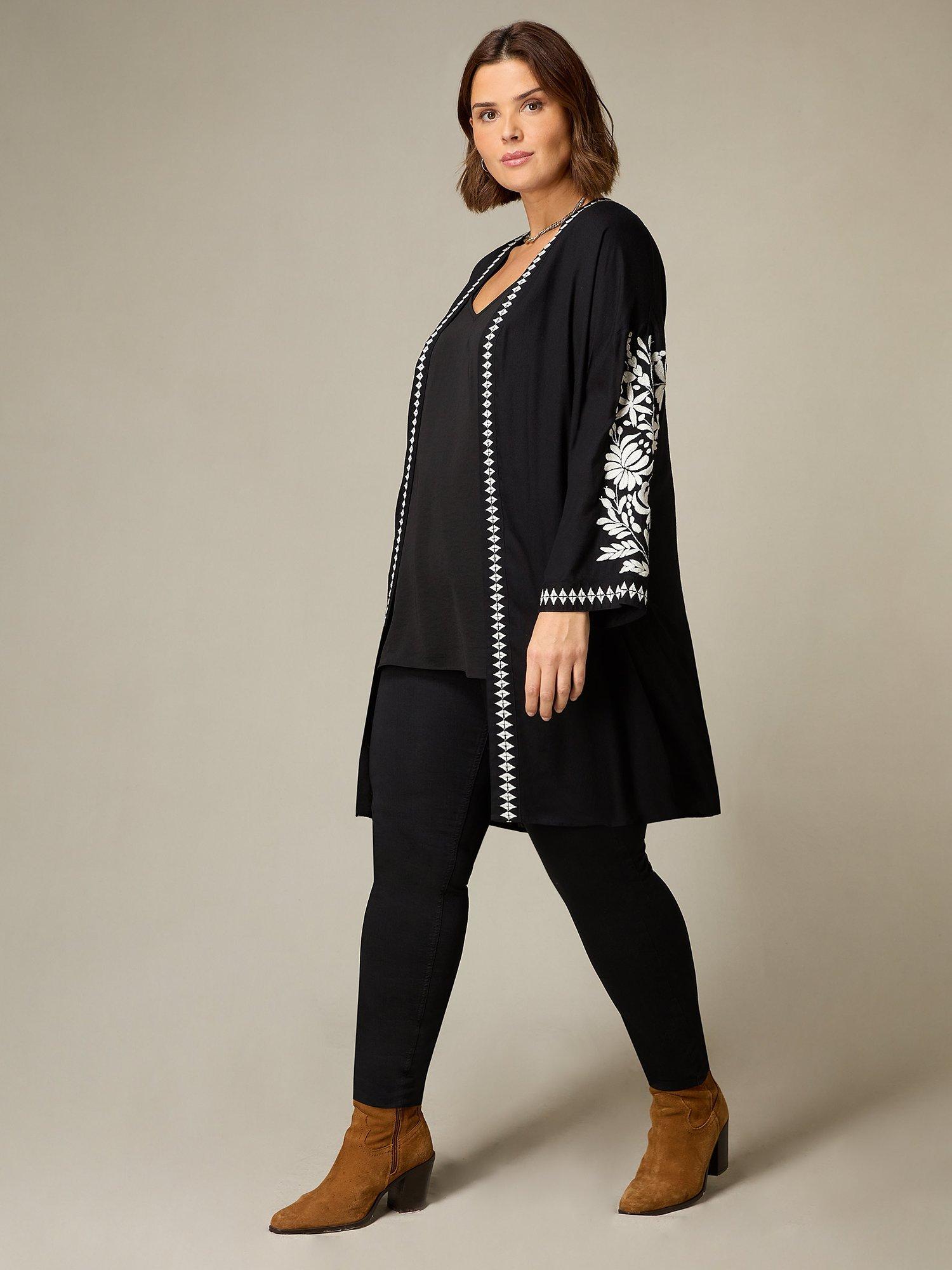 Live Unlimited Curve Embroidered Kimono, Black