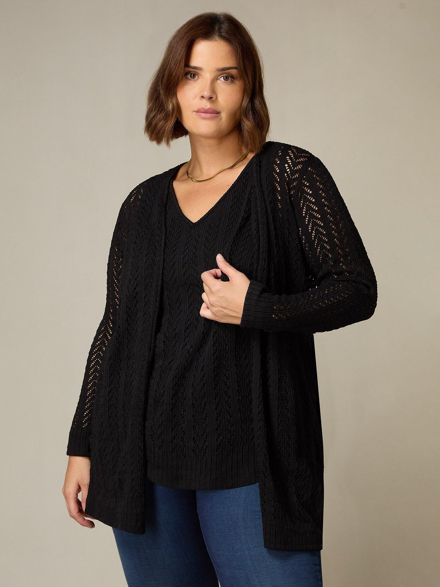 Live Unlimited Curve Crochet Knit Cardigan, Black