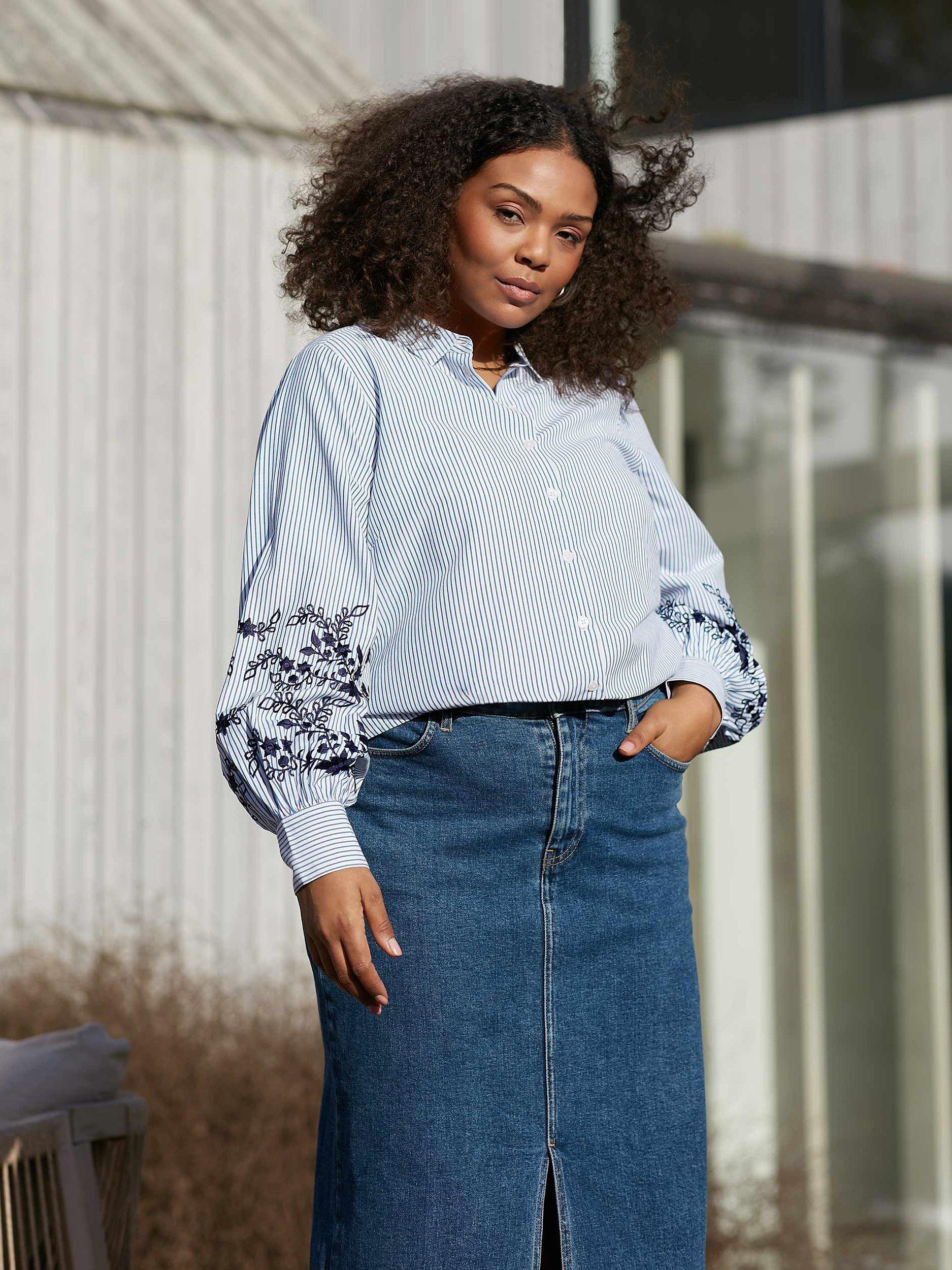 Live Unlimited Curve Stripe Embroidered Shirt, Blue