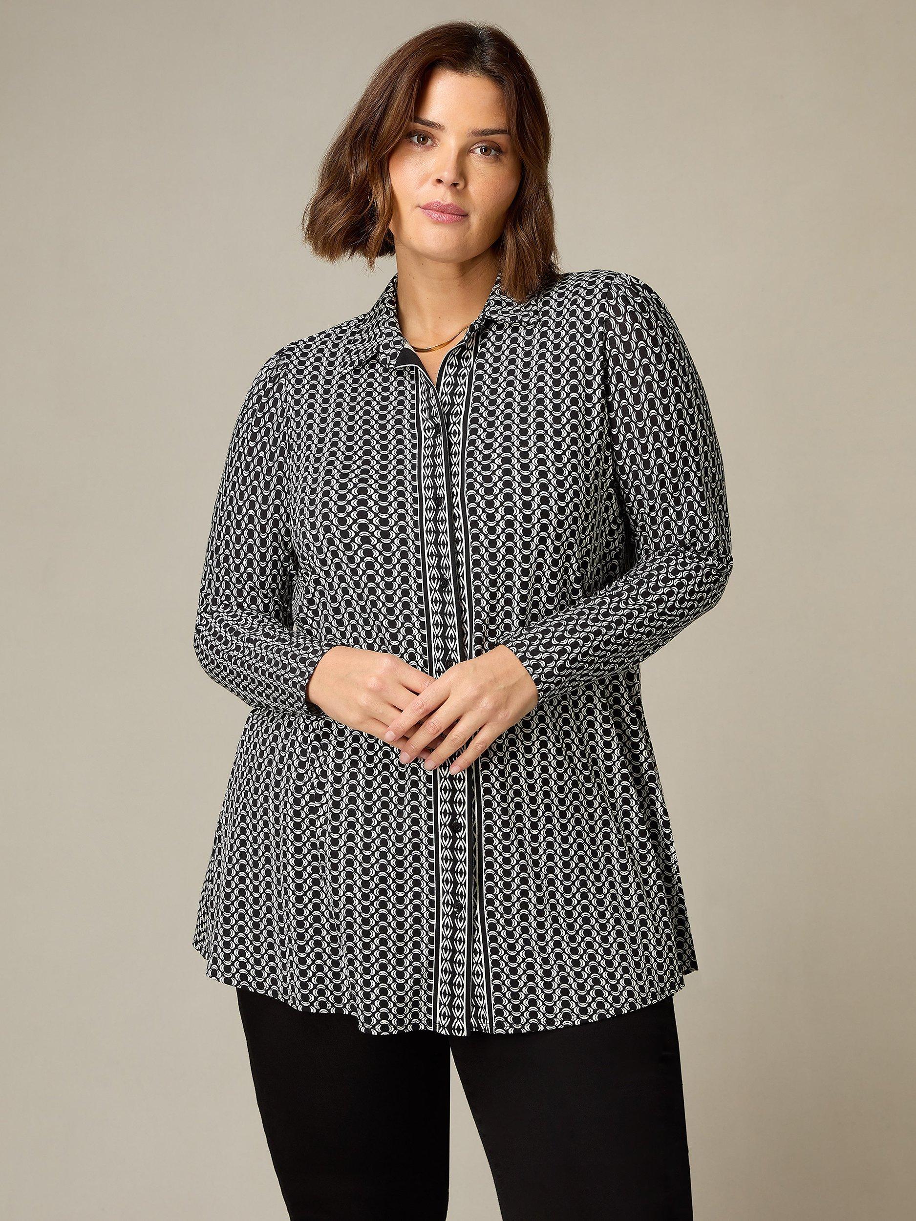 Live Unlimited Curve Geometric Print Jersey Shirt, Black/Multi