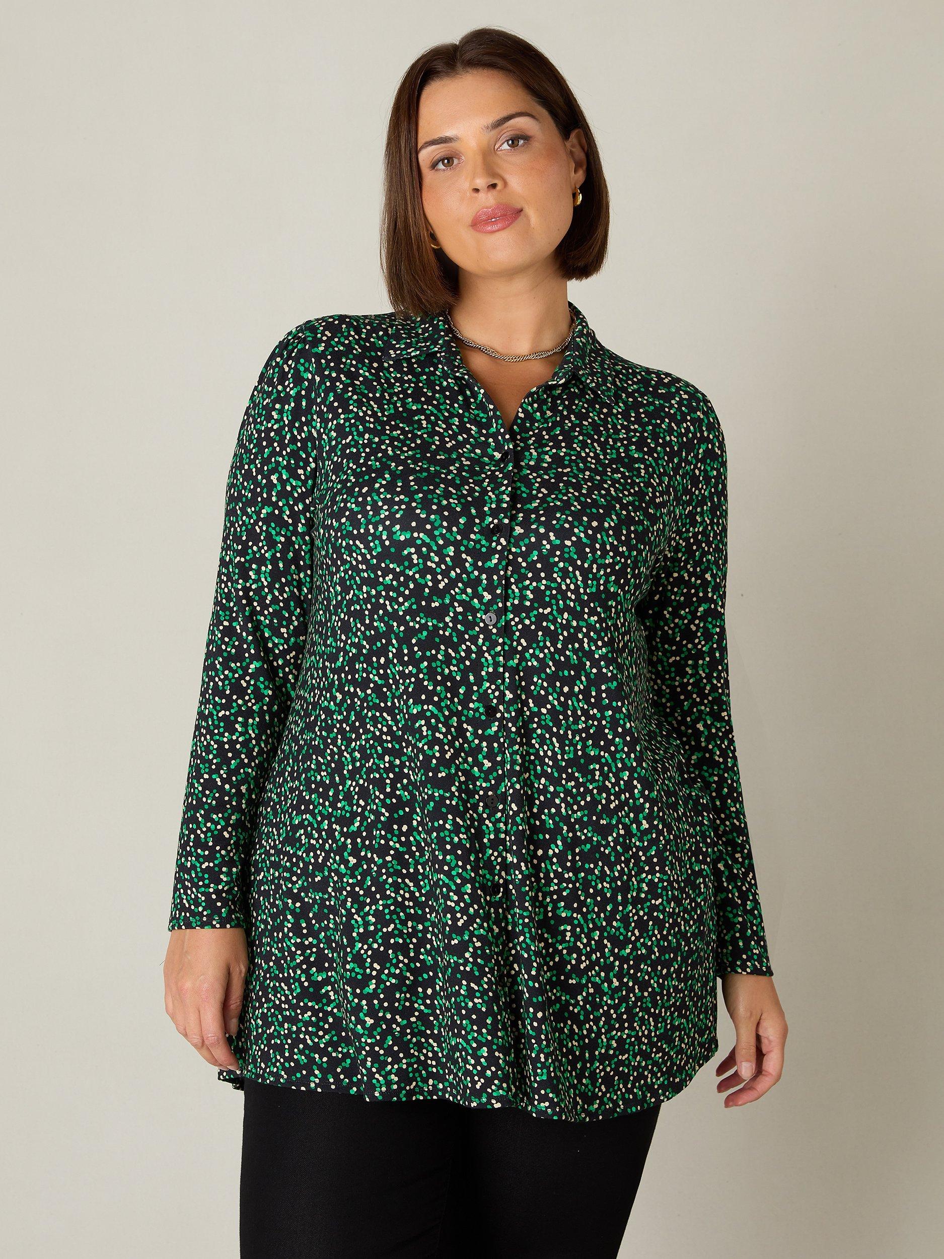 Live Unlimited Curve Long Sleeve Spot Print Jersey Shirt, Green/Multi
