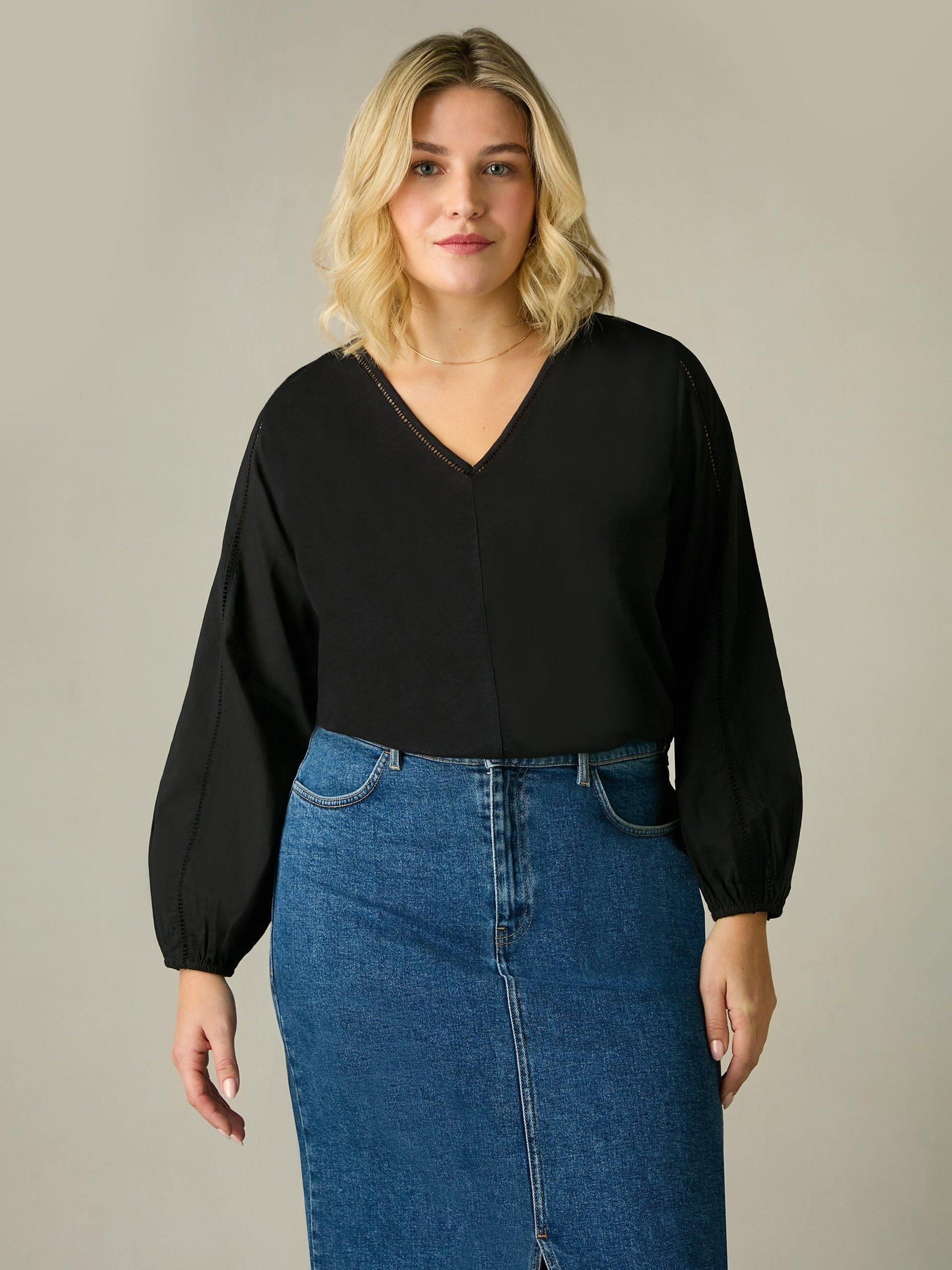 Live Unlimited Curve Slub Cotton Ladder Trim Top, Black