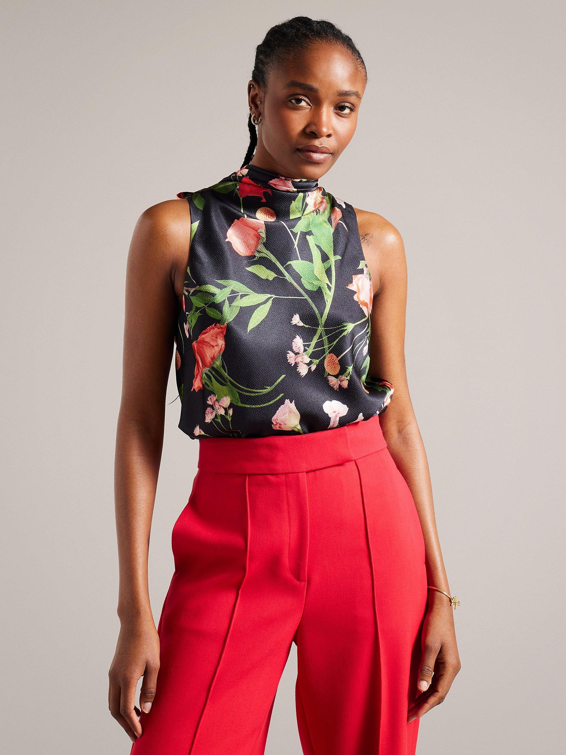 Ted Baker Raeven Floral Print Sleeveless Top, Black/Multi