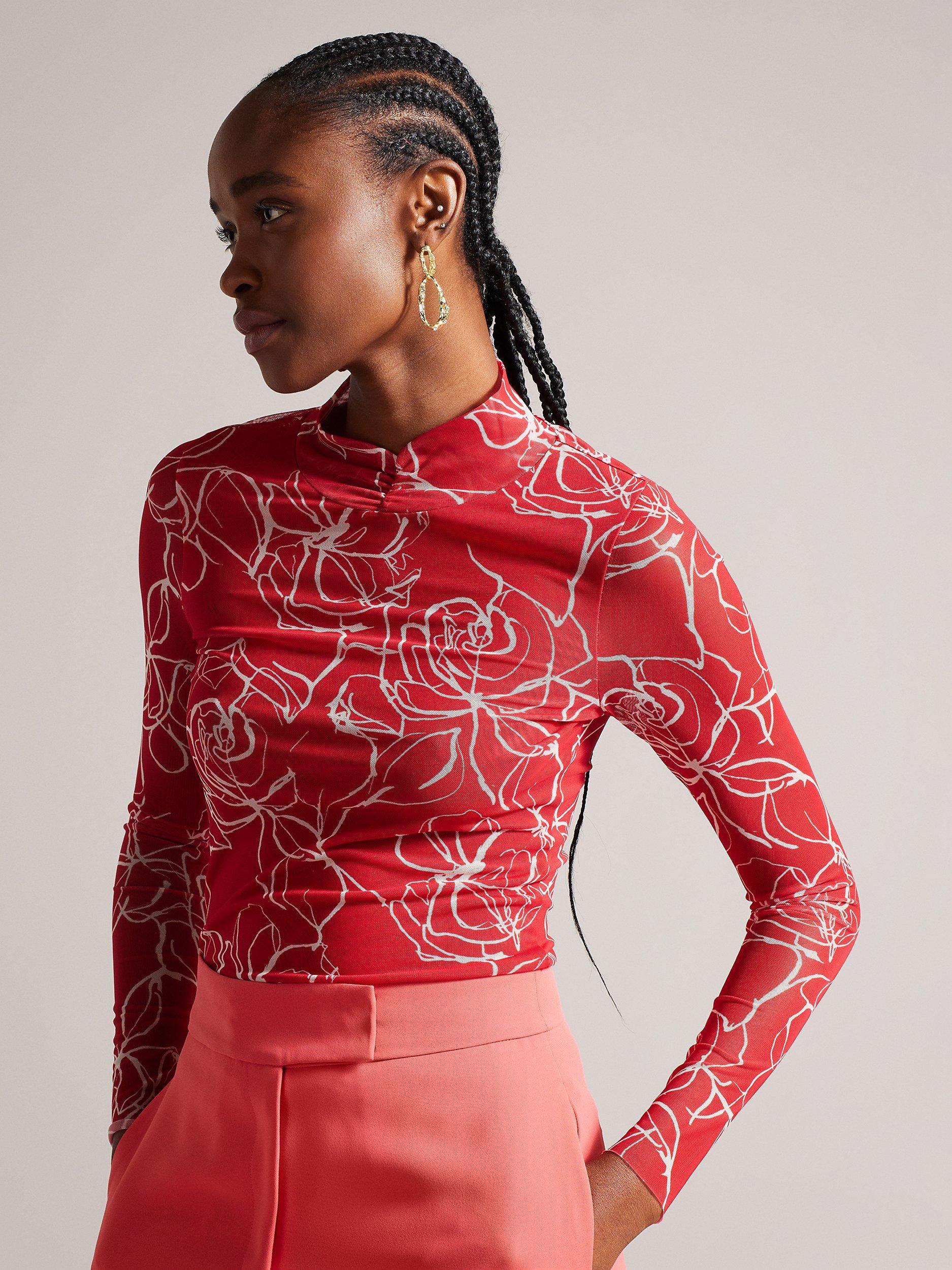 Ted Baker Helanr Printed Skinny Mesh Top, Red