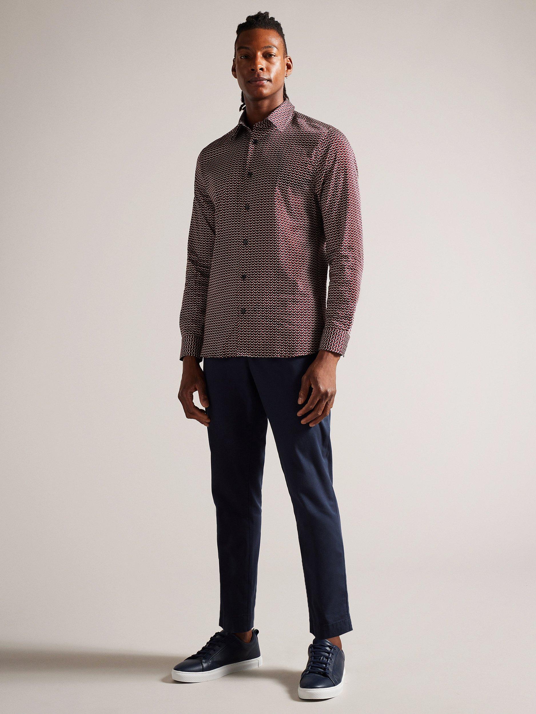 Ted Baker Laceby Geometric Printed Long Sleeve Shirt, Dark red
