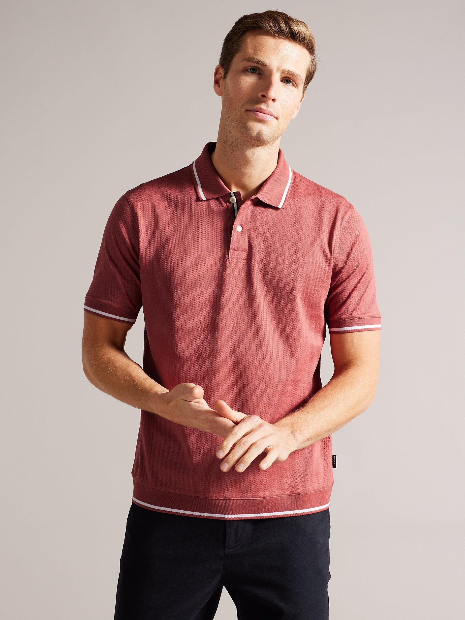 Ted Baker Erwen Textured Cotton Polo Shirt, Mid Pink