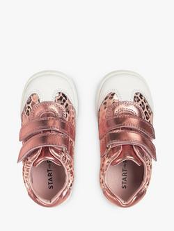 Start-Rite Baby Roundabout Leather Leopard Print Rip Tape Pre Walker Shoes, Rose Gold - view 2, Rose Gold L