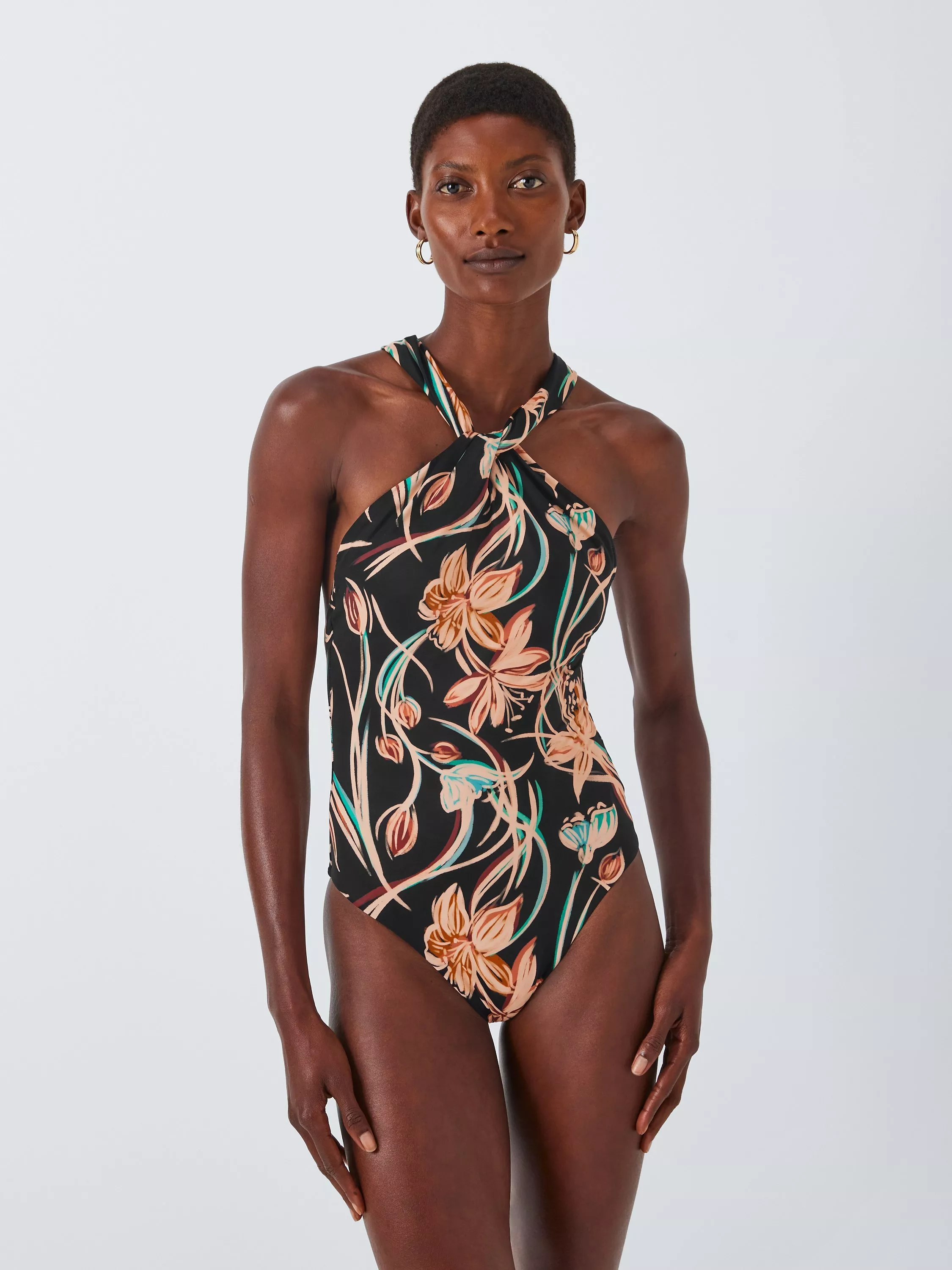 John Lewis Ios Floral Twist Neck Swimsuit Black Multi