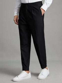 Reiss Brighton Pleated Relaxed Trousers, Black