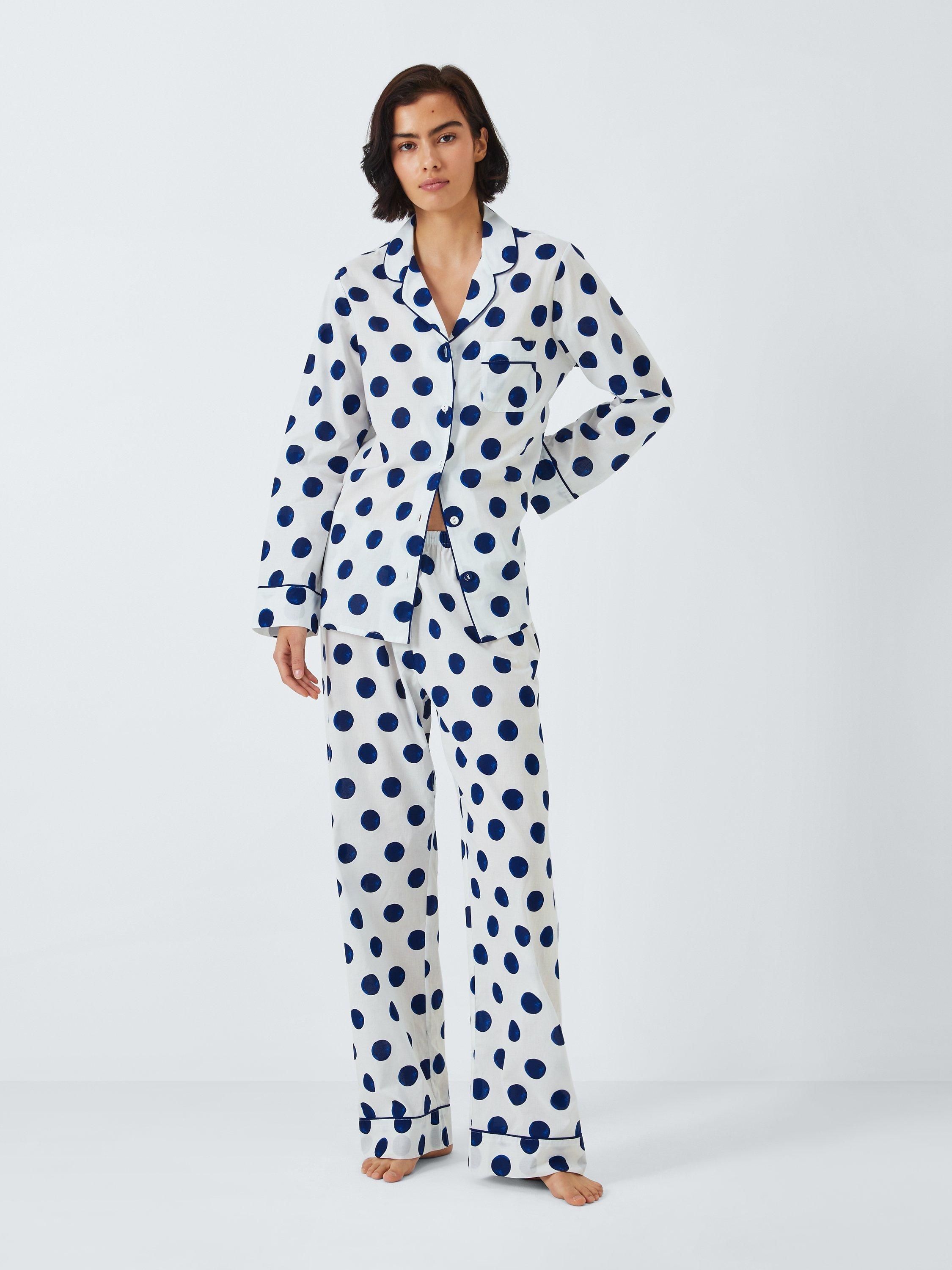 John Lewis Aloe Spot Print Pyjamas, White/Navy