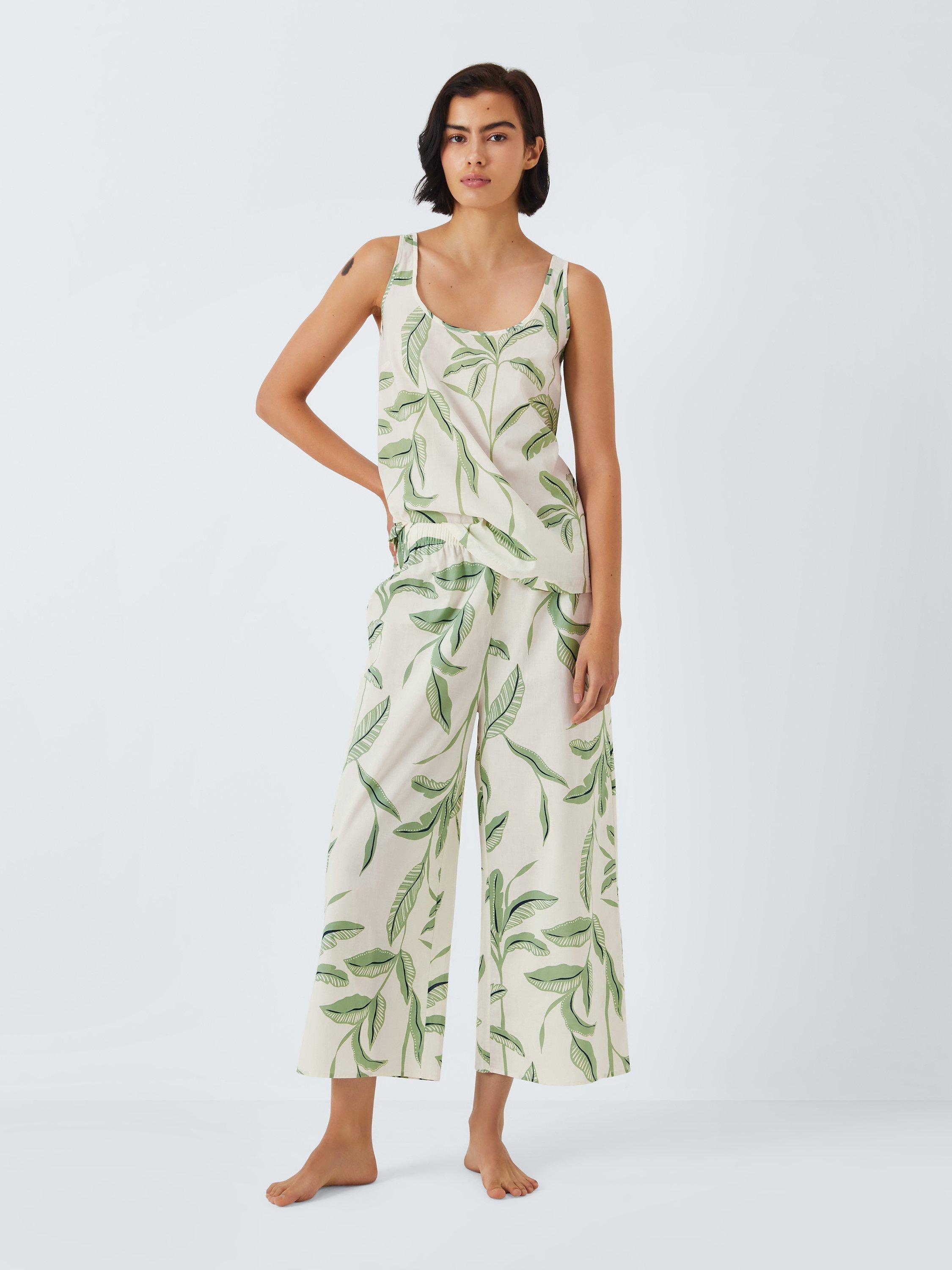 John Lewis Onyx Leaf Print Cropped Pyjama Set Ivory