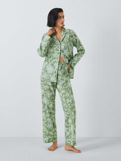 John Lewis Poppy Floral Shirt Long Pyjama Set, Sage, Sage