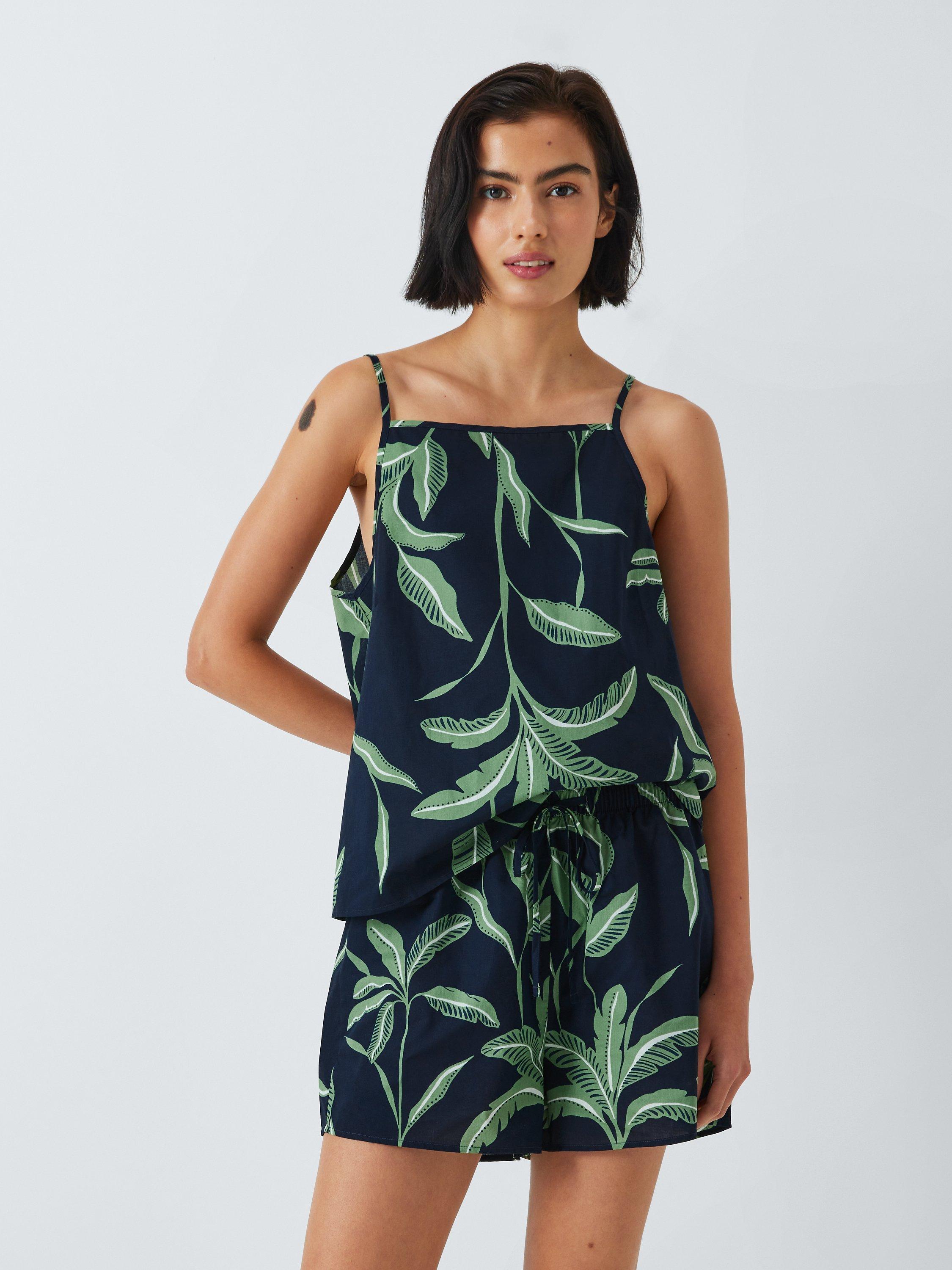 John Lewis Opal Leaf Print Camisole Short Pyjama Set, Navy