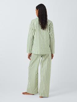 John Lewis Kate Stripe Shirt Long Pyjama Set, Sage - view 2, Sage