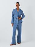 John Lewis Diamond Texture Shirt Long Pyjama Set, Smoky Blue