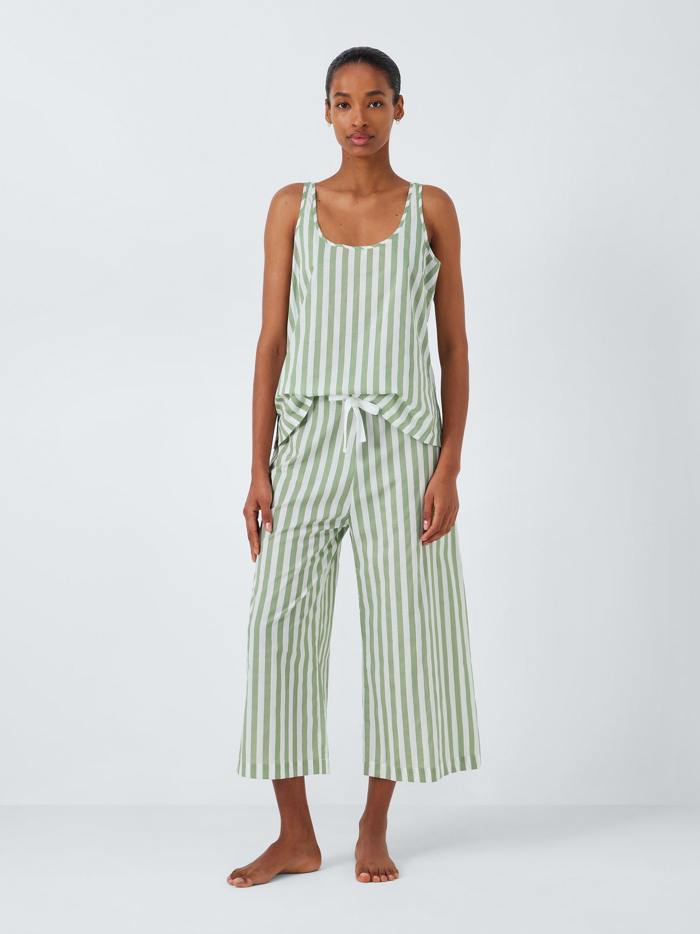 John Lewis Kate Stripe Cropped Pyjama Set, Sage, 12