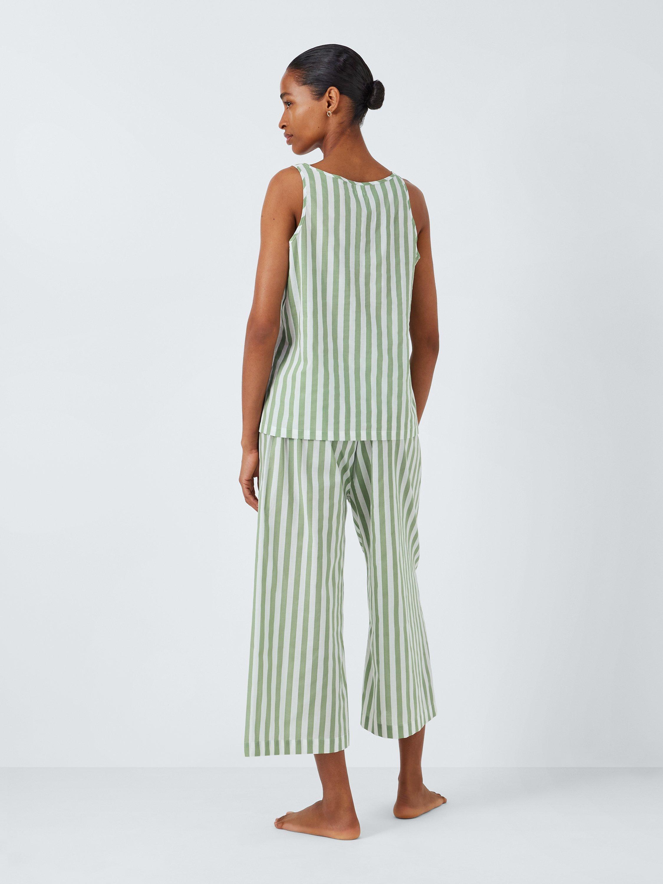 John Lewis Kate Stripe Cropped Pyjama Set, Sage, 12