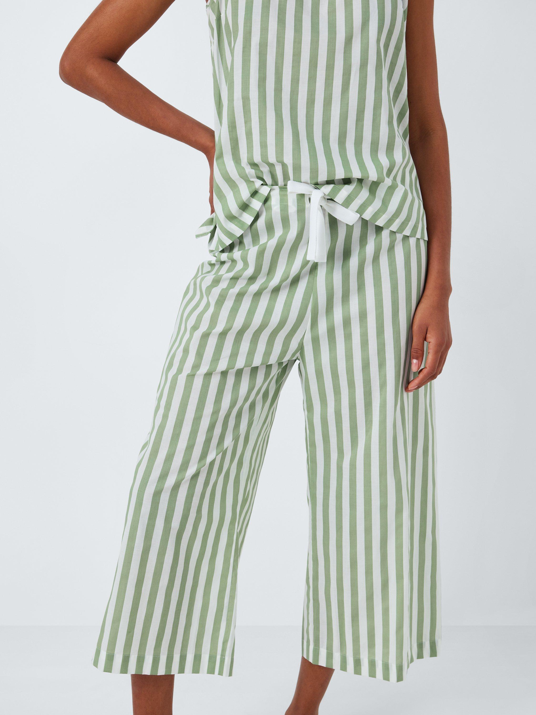 John Lewis Kate Stripe Cropped Pyjama Set, Sage, 12