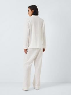 John Lewis Seersucker Shirt Long Pyjama Set - view 2, Ivory