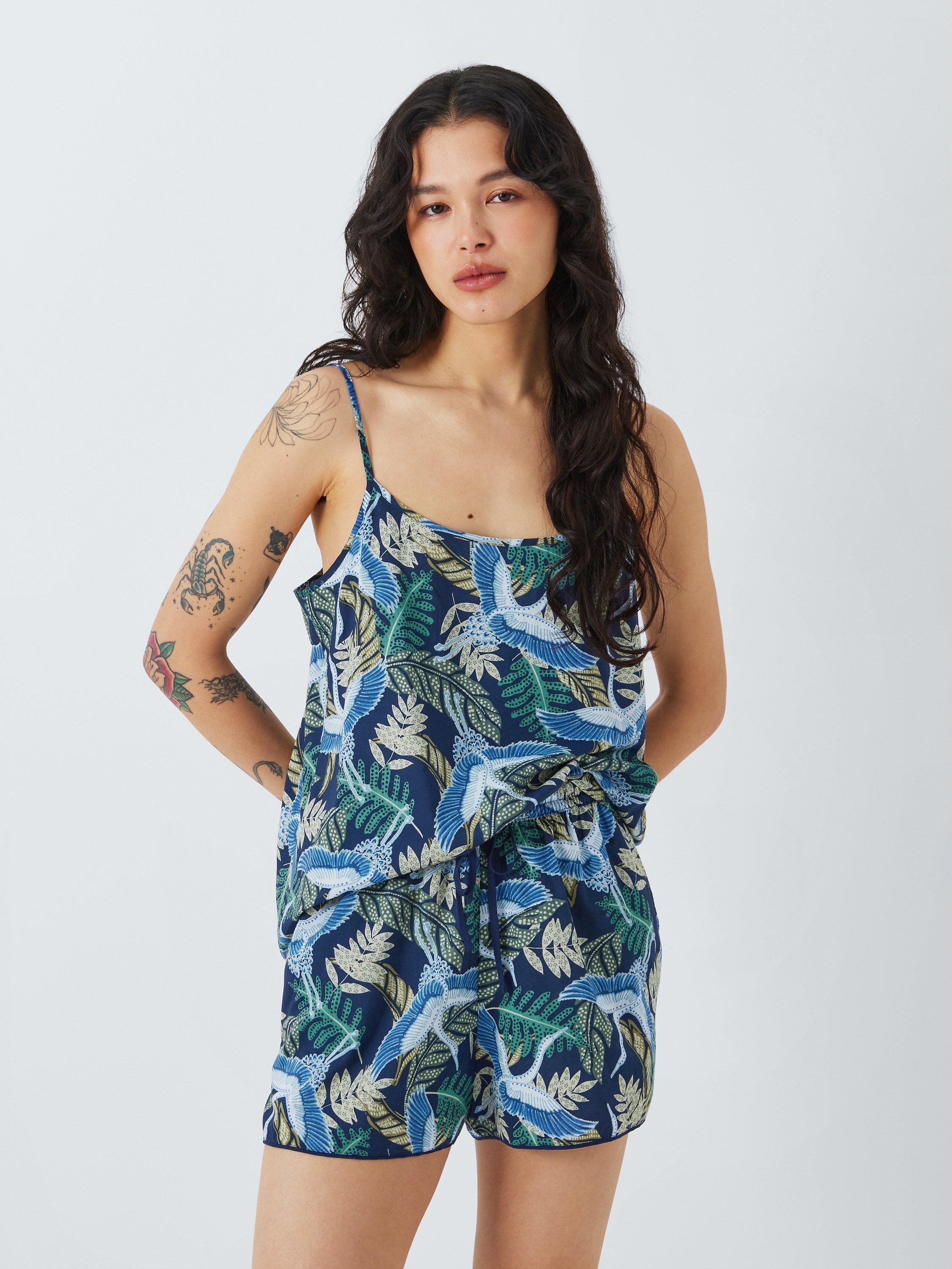 AND/OR Botanical Crane Pyjama Shorts, Navy/Multi