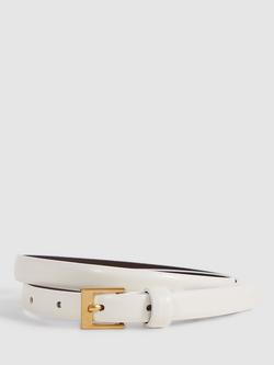 Reiss Holly Skinny Leather Belt, Off White