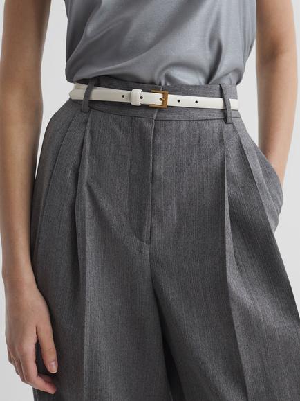 Reiss Holly Skinny Leather Belt - view 2, Off White