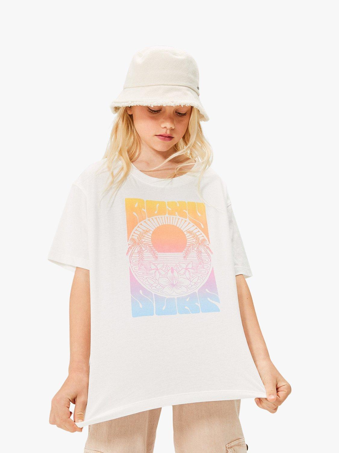 Roxy Kids' Gone to California Logo Organic Cotton Oversized T-Shirt, Snow White