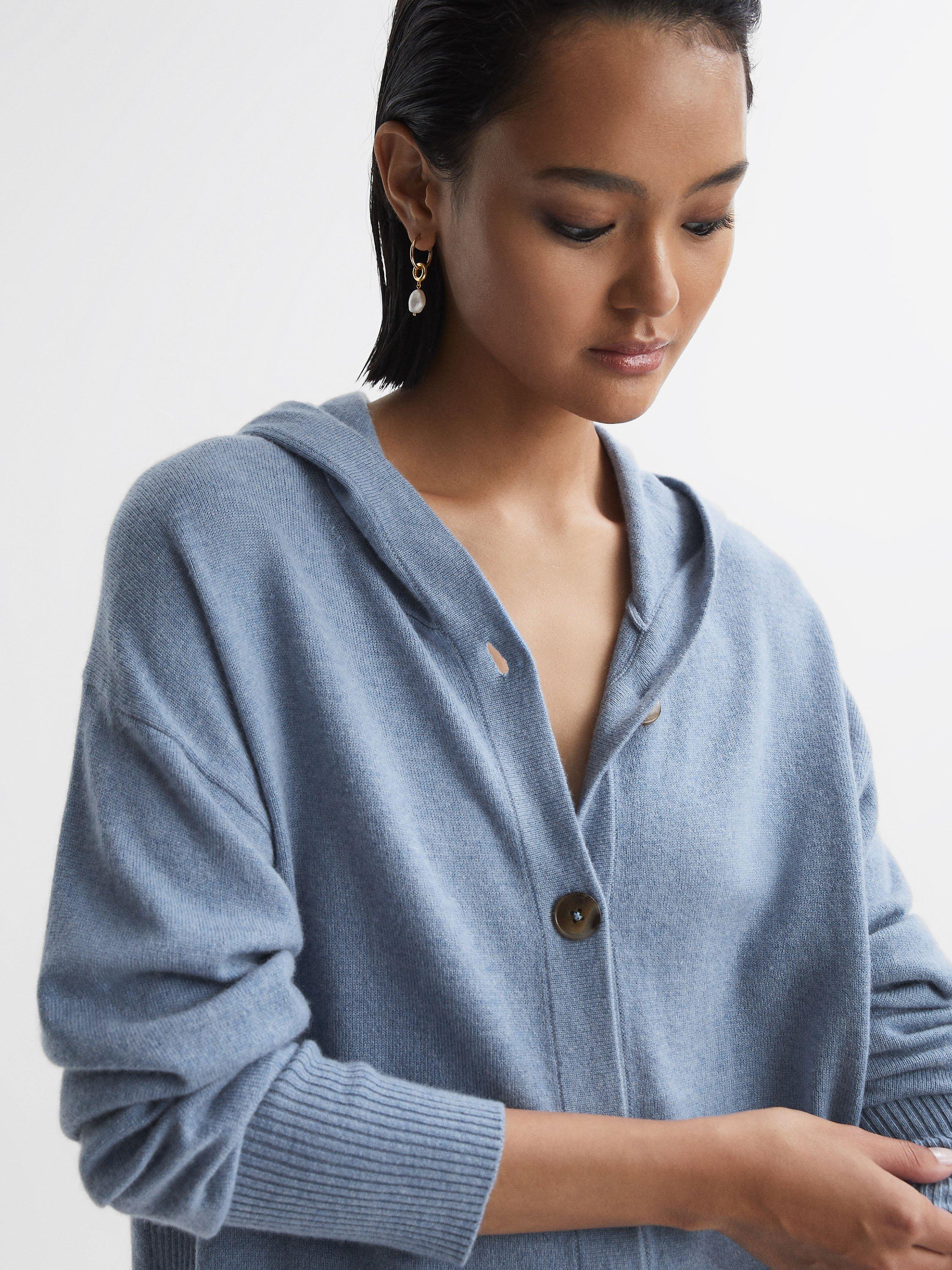 Reiss Evie Cashmere Blend Hooded Cardigan, Indigo