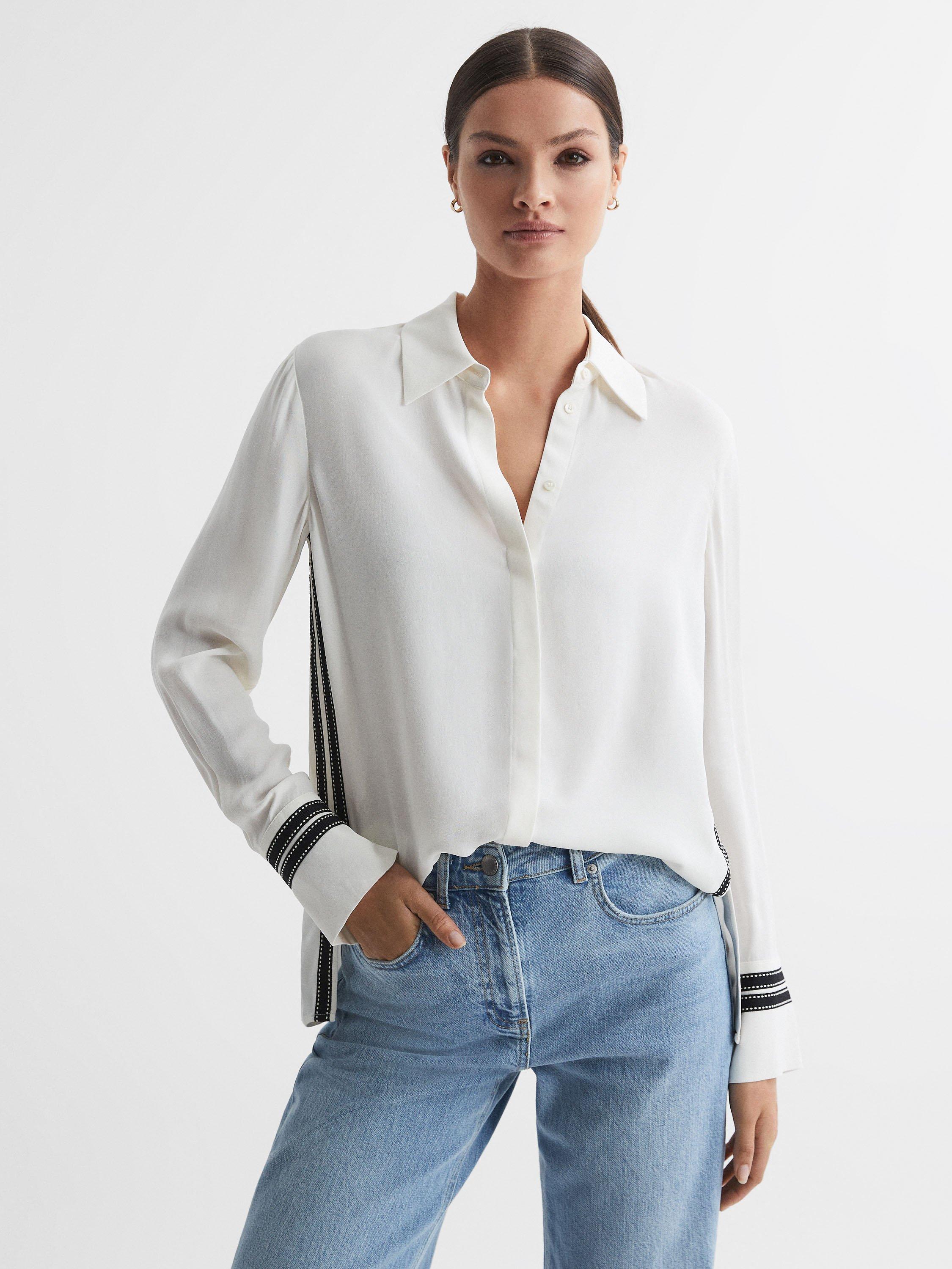 Reiss Priyah Stripe Detail Shirt, Cream